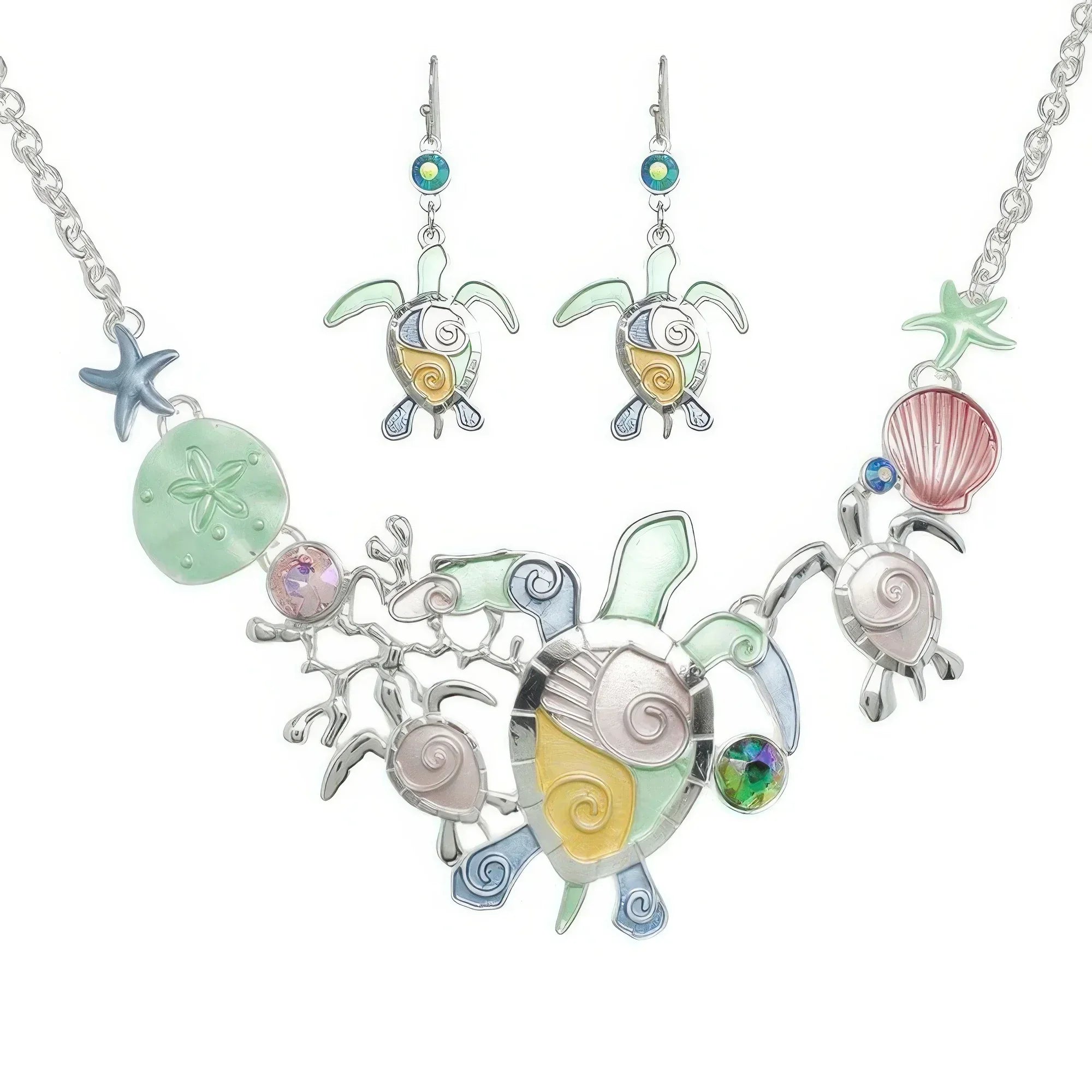 Sea Life Rhinestone Metal Bib Necklace Set Secondary image