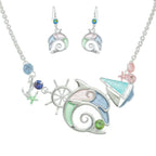 Sea Life Dolphin Rhinestone Metal Bib Necklace Set | Mixtshop LLC