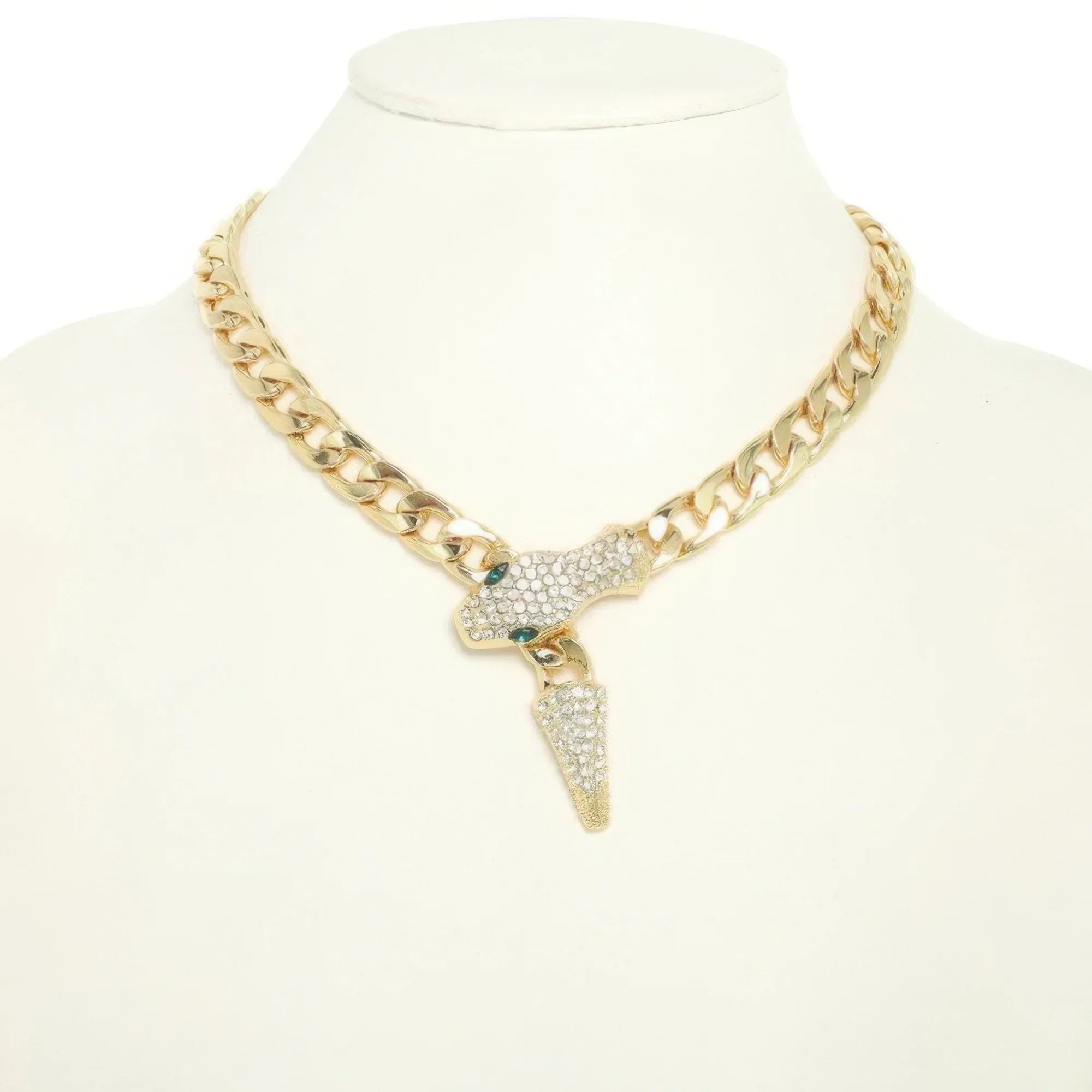 Snake Curb Chain Necklace Rhinestone Crystal Eyes | Mixtshop LLC Main image