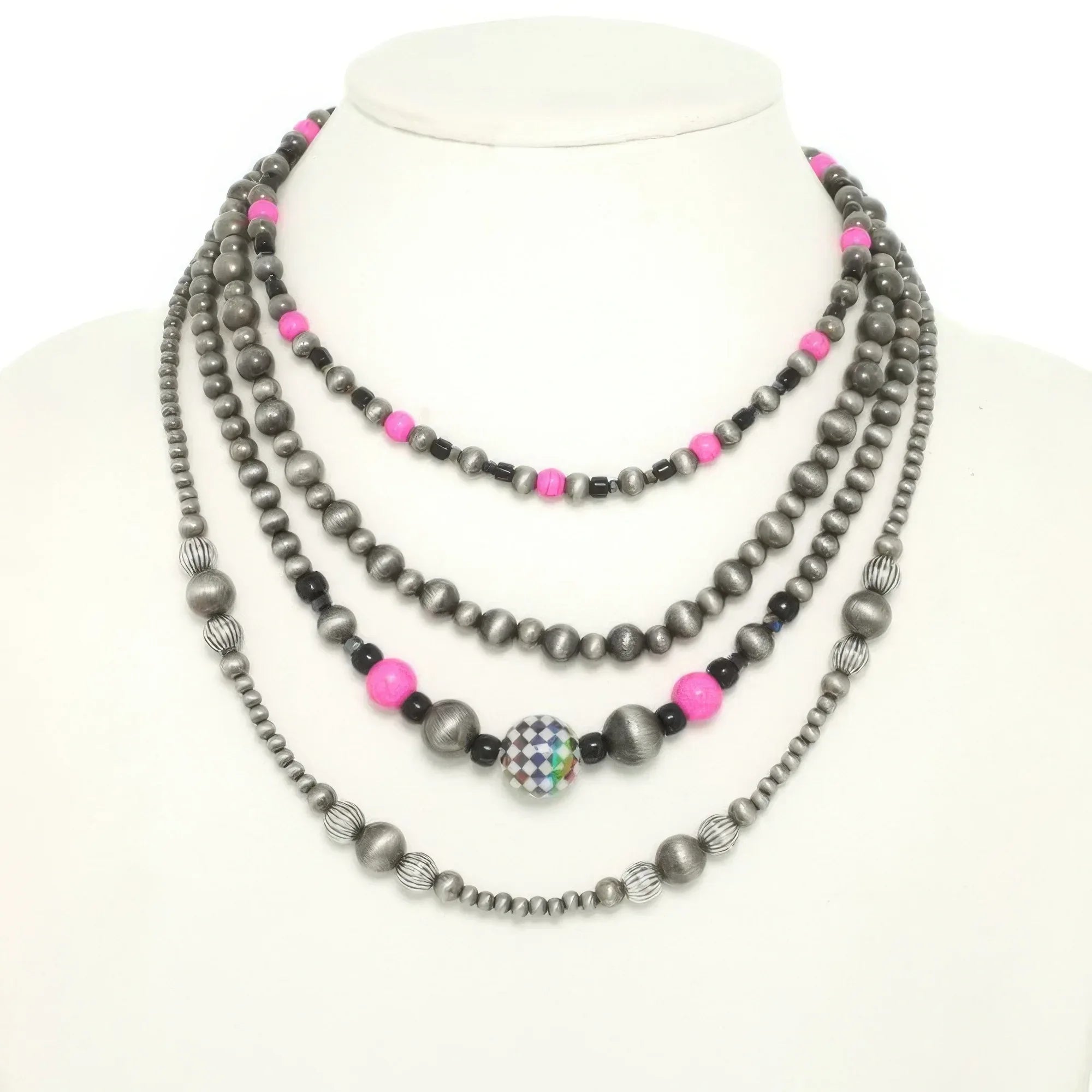 Western Multi Strand Checkerball Pendant Necklace | Mixtshop LLC Main image