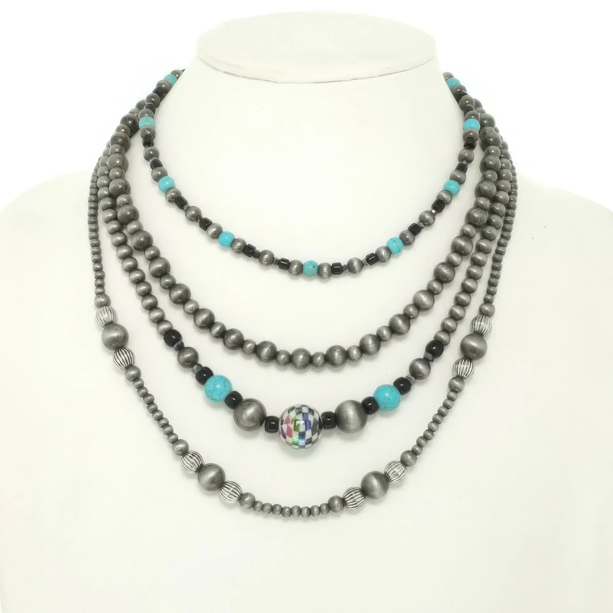 Western Multi Strand Checkerball Pendant Necklace | Mixtshop LLC
