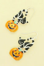 Halloween Black Cat On Pumpkin Earrings | Mixtshop LLC