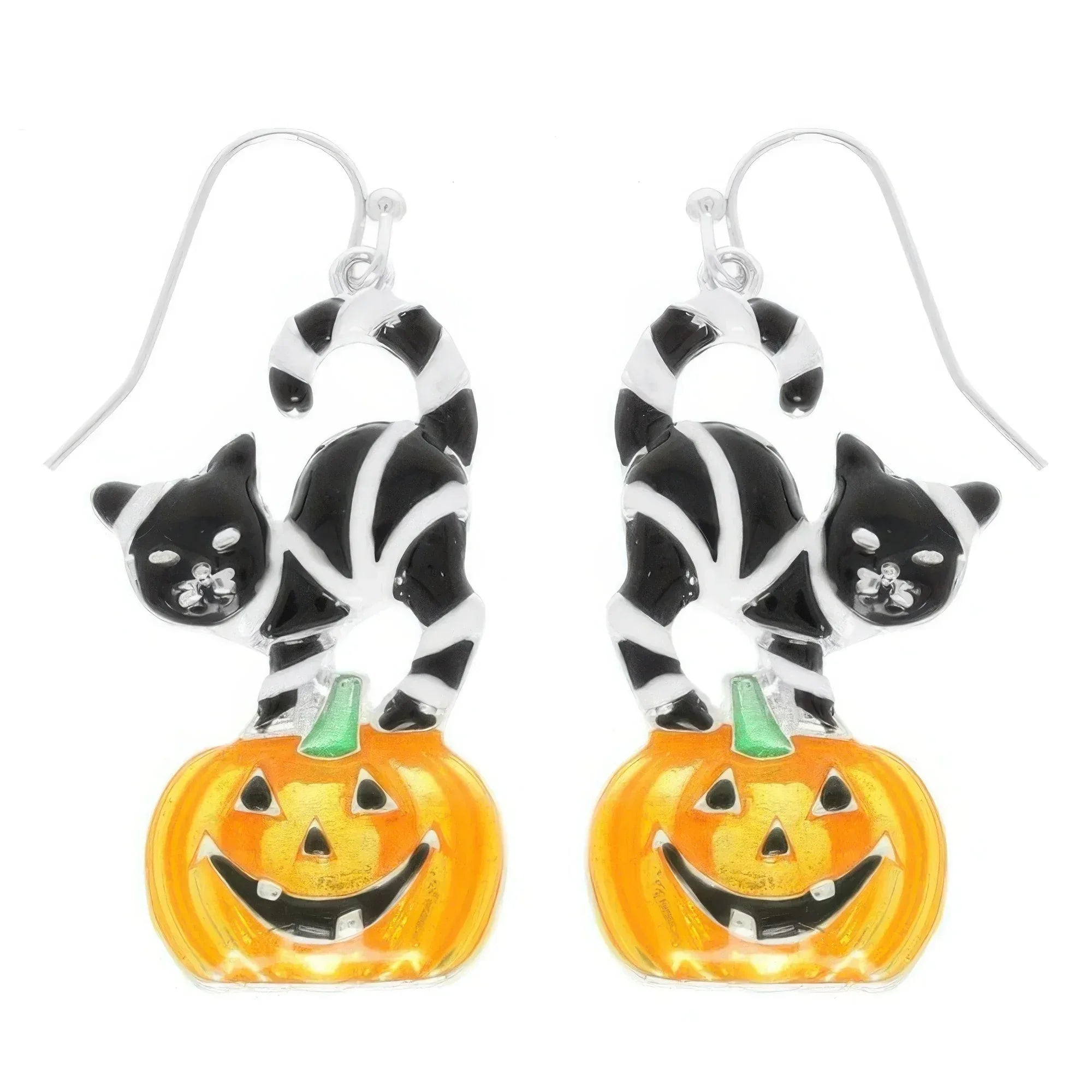 Halloween Black Cat On Pumpkin Earrings Secondary image