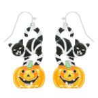 Halloween Black Cat On Pumpkin Earrings | Mixtshop LLC