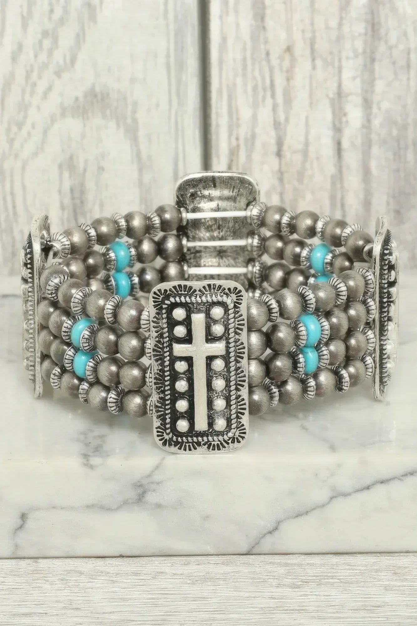 Western Rectangle Cross Concho Stretch Bracelet | Mixtshop LLC Main image