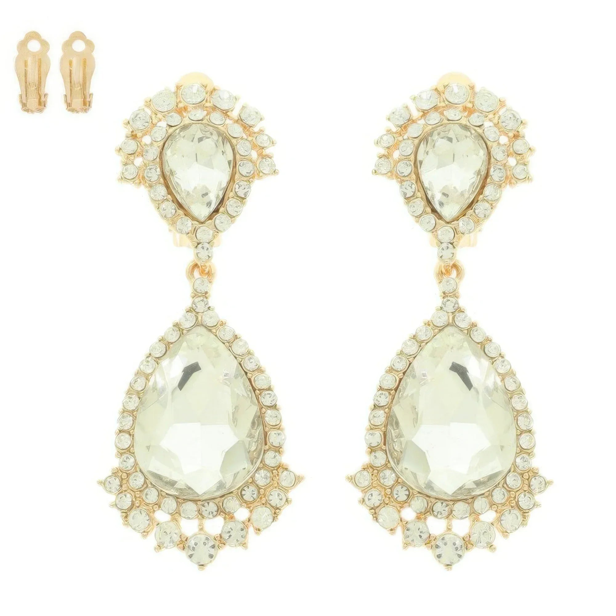 Teardrop Crystal Halo Clip On Earrings | Mixtshop LLC