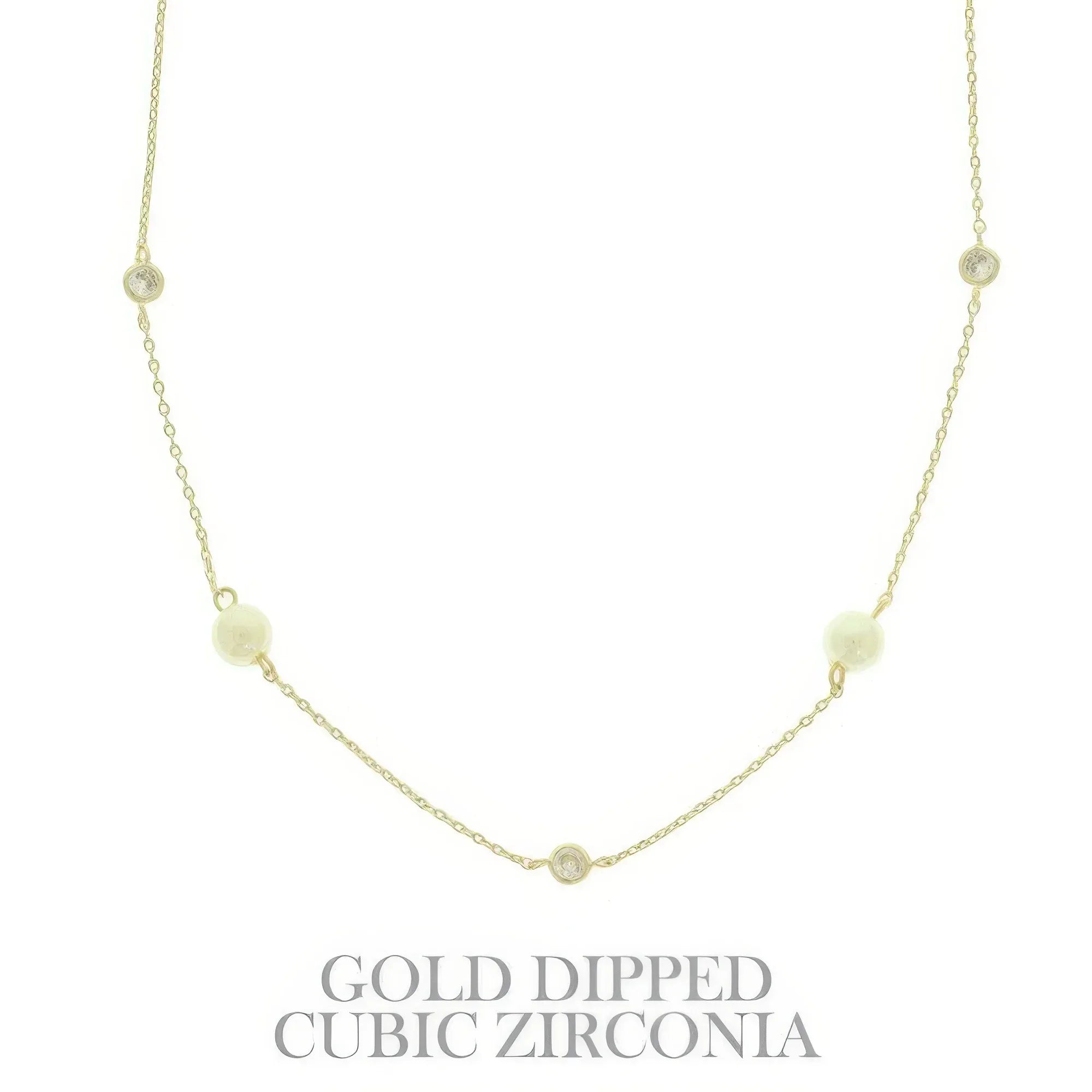 Gold Plated Pearl & Cz Station Necklace | Mixtshop LLC Main image