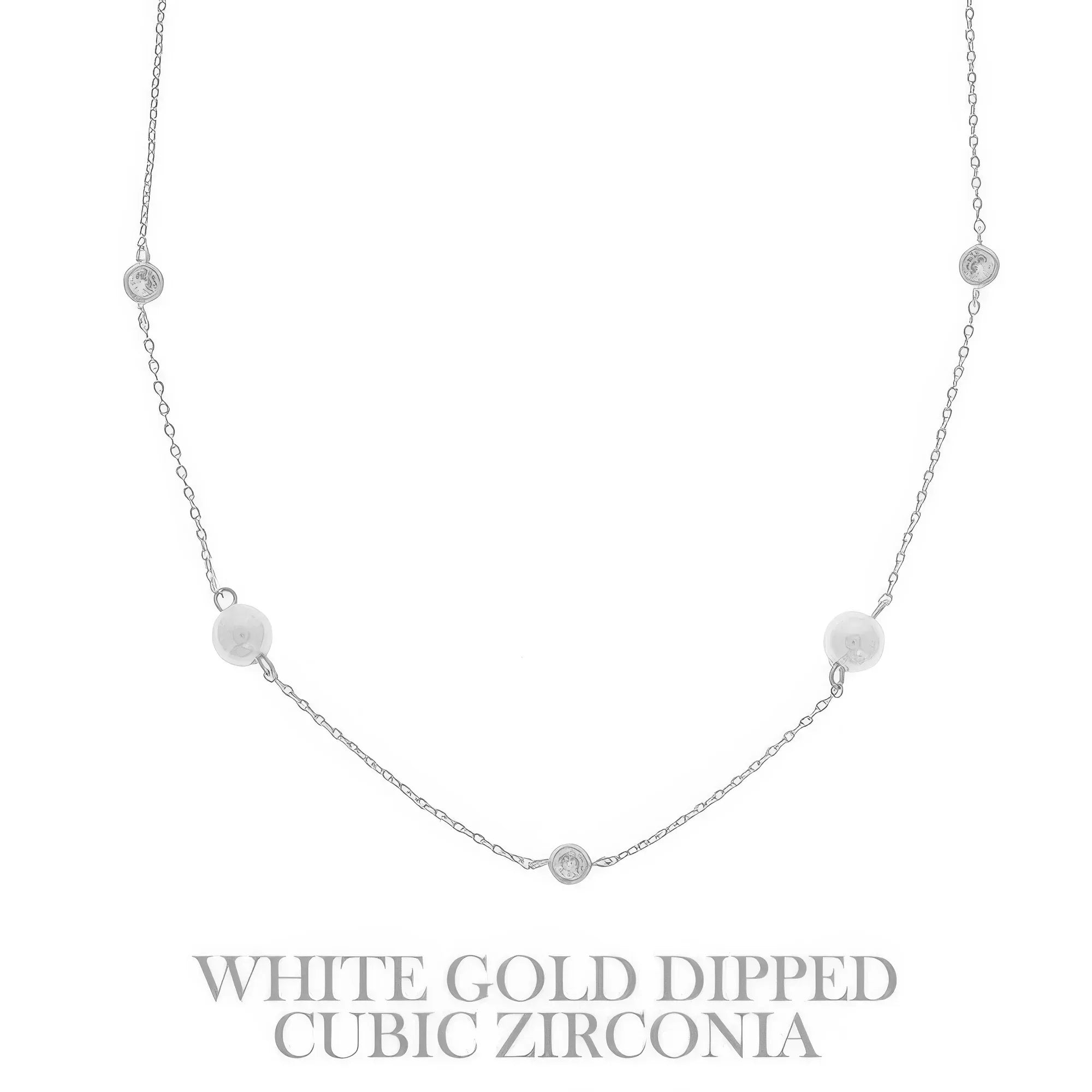 Gold Plated Pearl & Cz Station Necklace | Mixtshop LLC