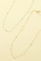 Gold Plated Pearl & Cz Station Necklace | Mixtshop LLC