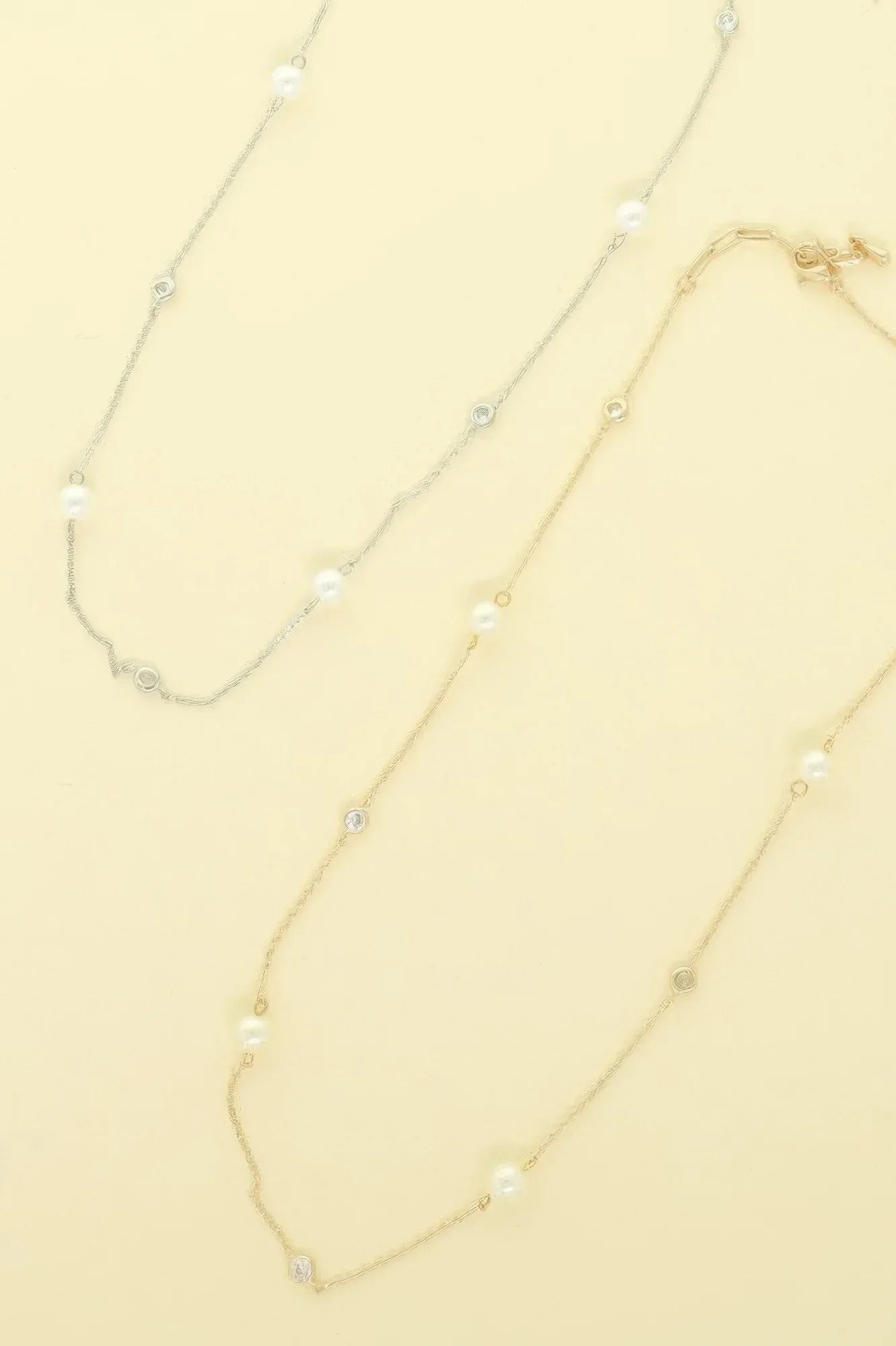 Gold Plated Pearl & Cz Station Necklace | Mixtshop LLC