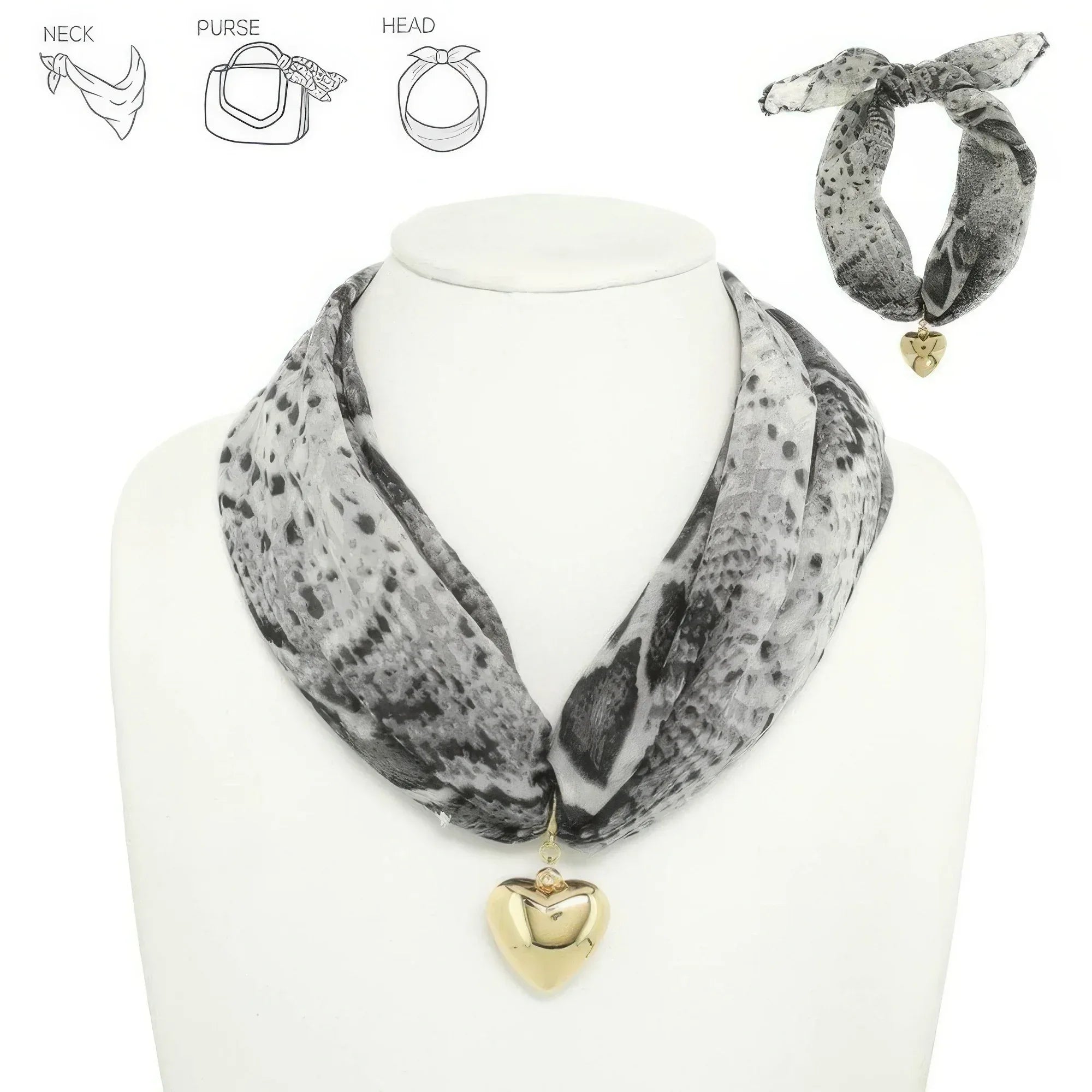 Graphic Print Heart Pendant Scarf Tie Necklace | Mixtshop LLC