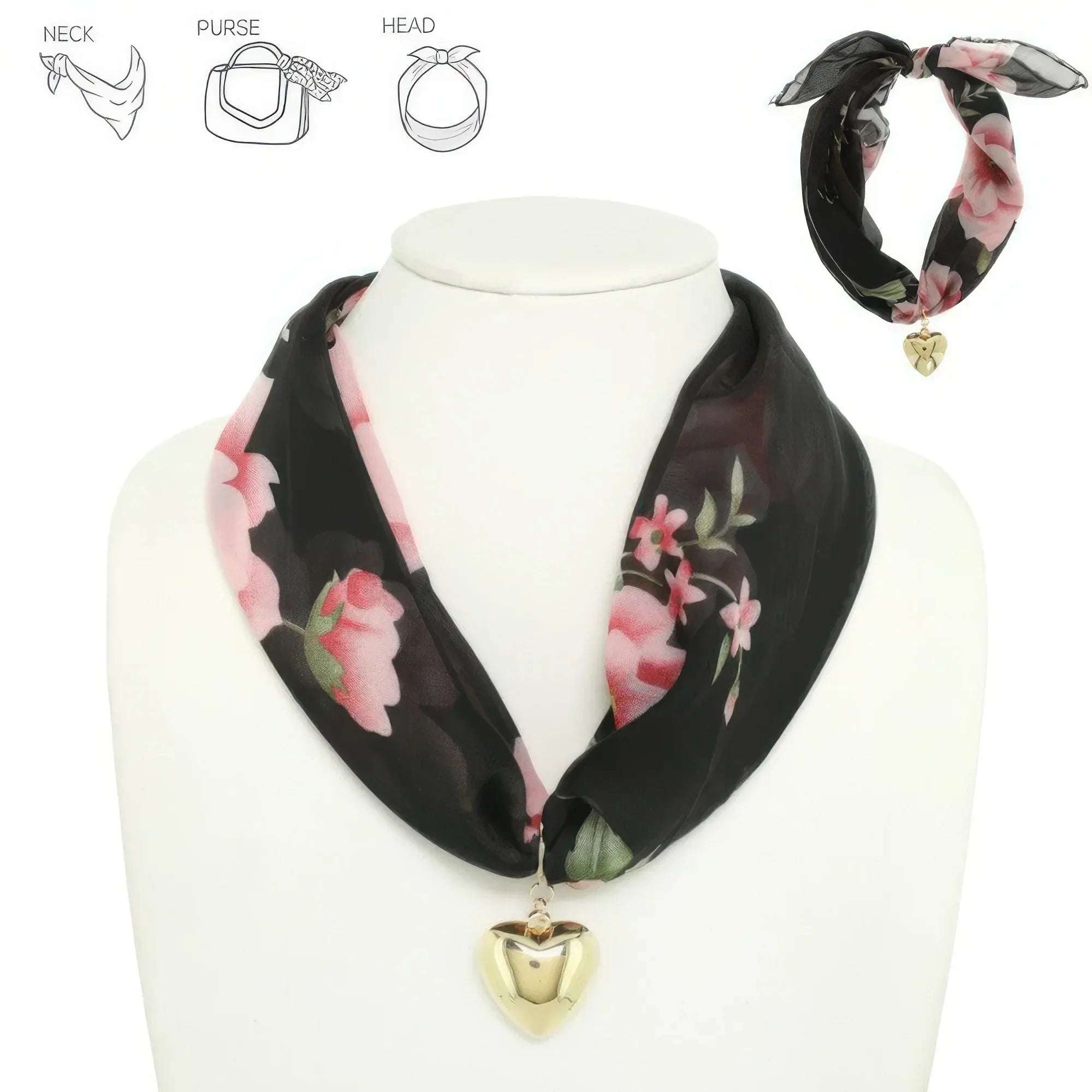 Graphic Print Heart Pendant Scarf Tie Necklace | Mixtshop LLC