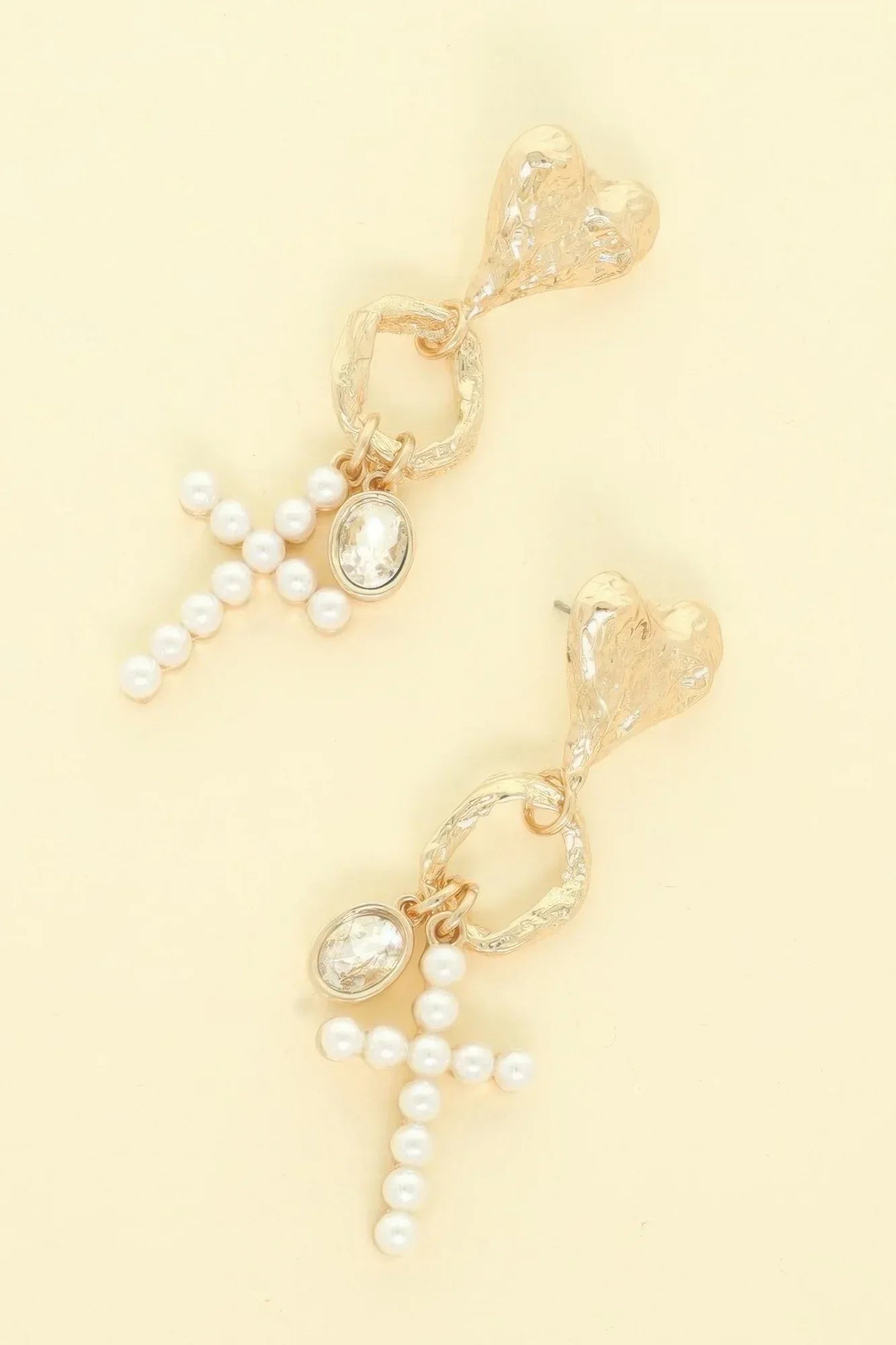 Jeweled Cross Heart Charm Earrings | Mixtshop LLC Main image