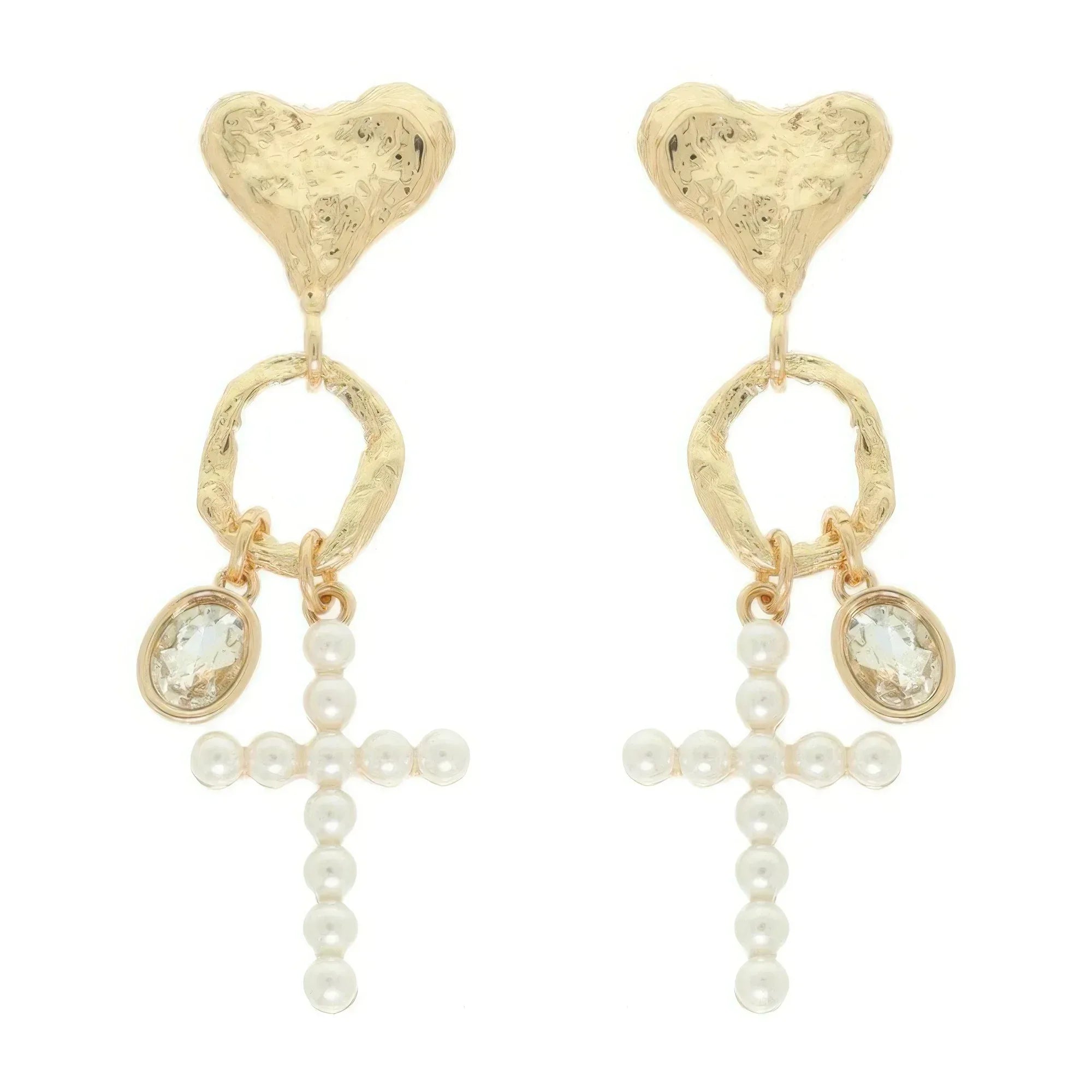 Jeweled Cross Heart Charm Earrings | Mixtshop LLC