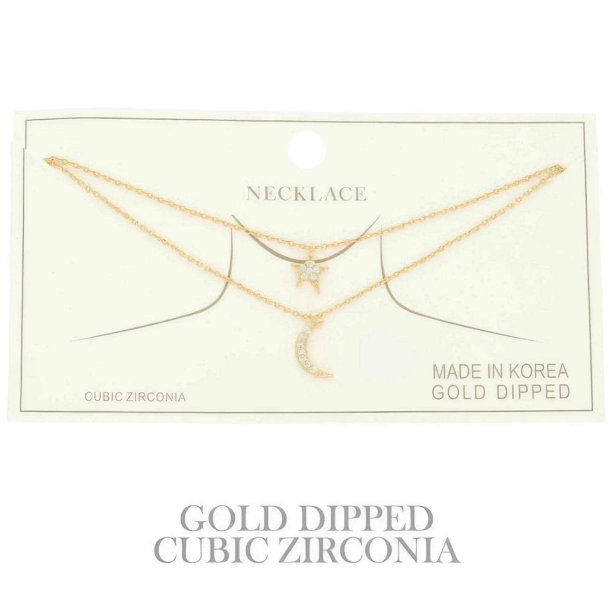 Cz Gold Plated Moon And Star Pendant Necklace | Mixtshop LLC Main image