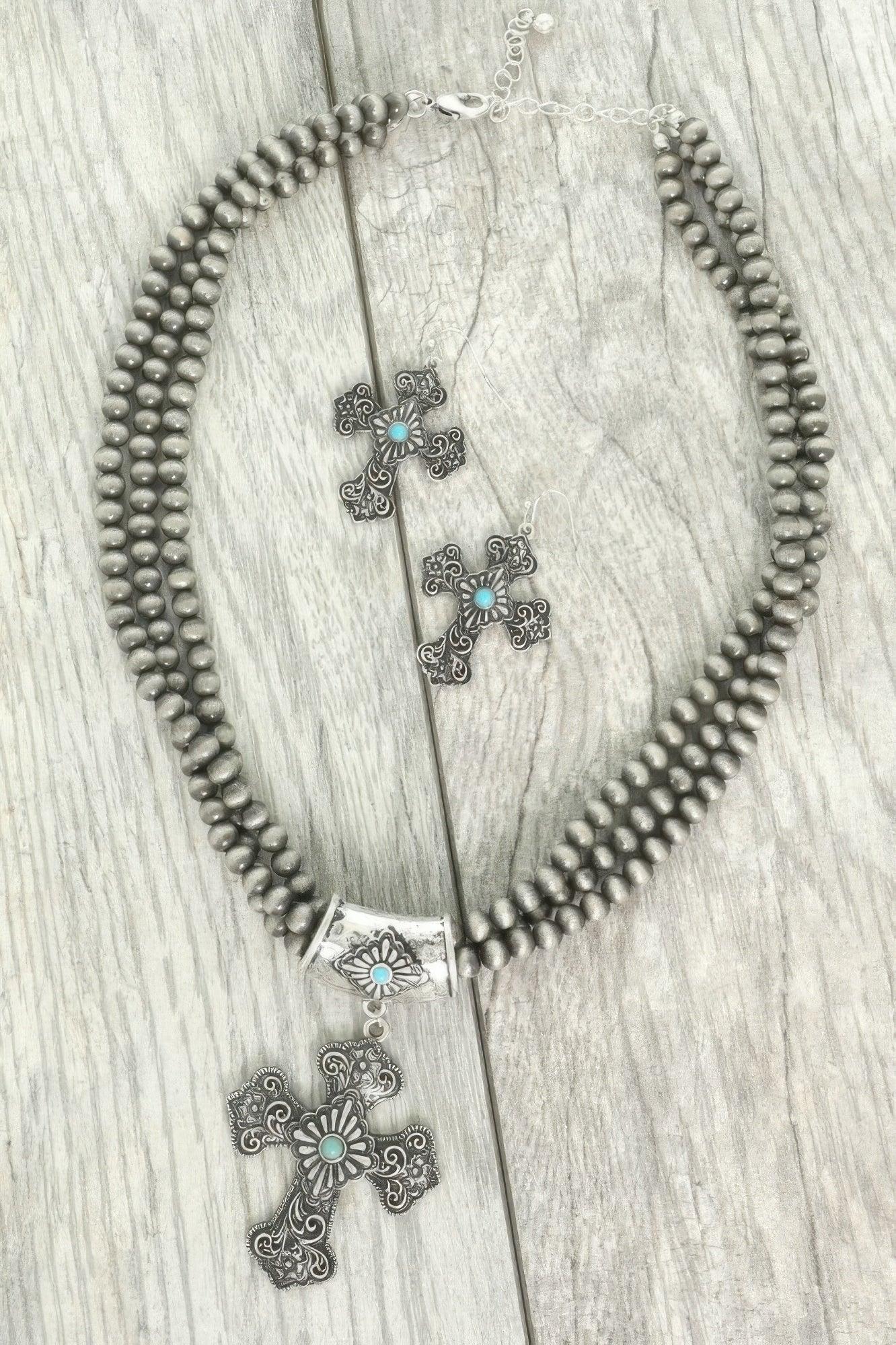 Western Turquoise Cross Necklace Set | Mixtshop LLC Main image