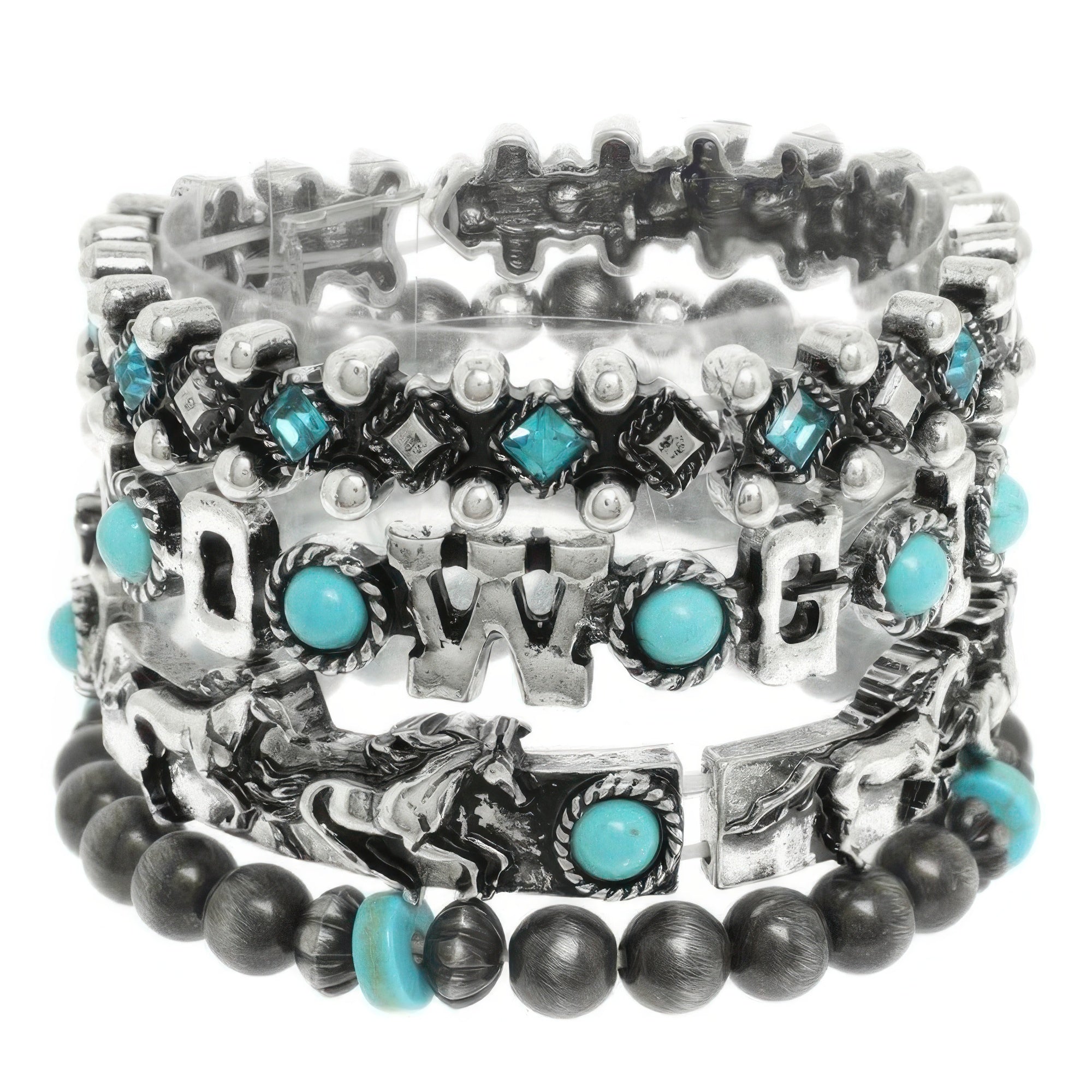 4pc Western Jeweled Beaded Cowgirl Bracelet Set Secondary image