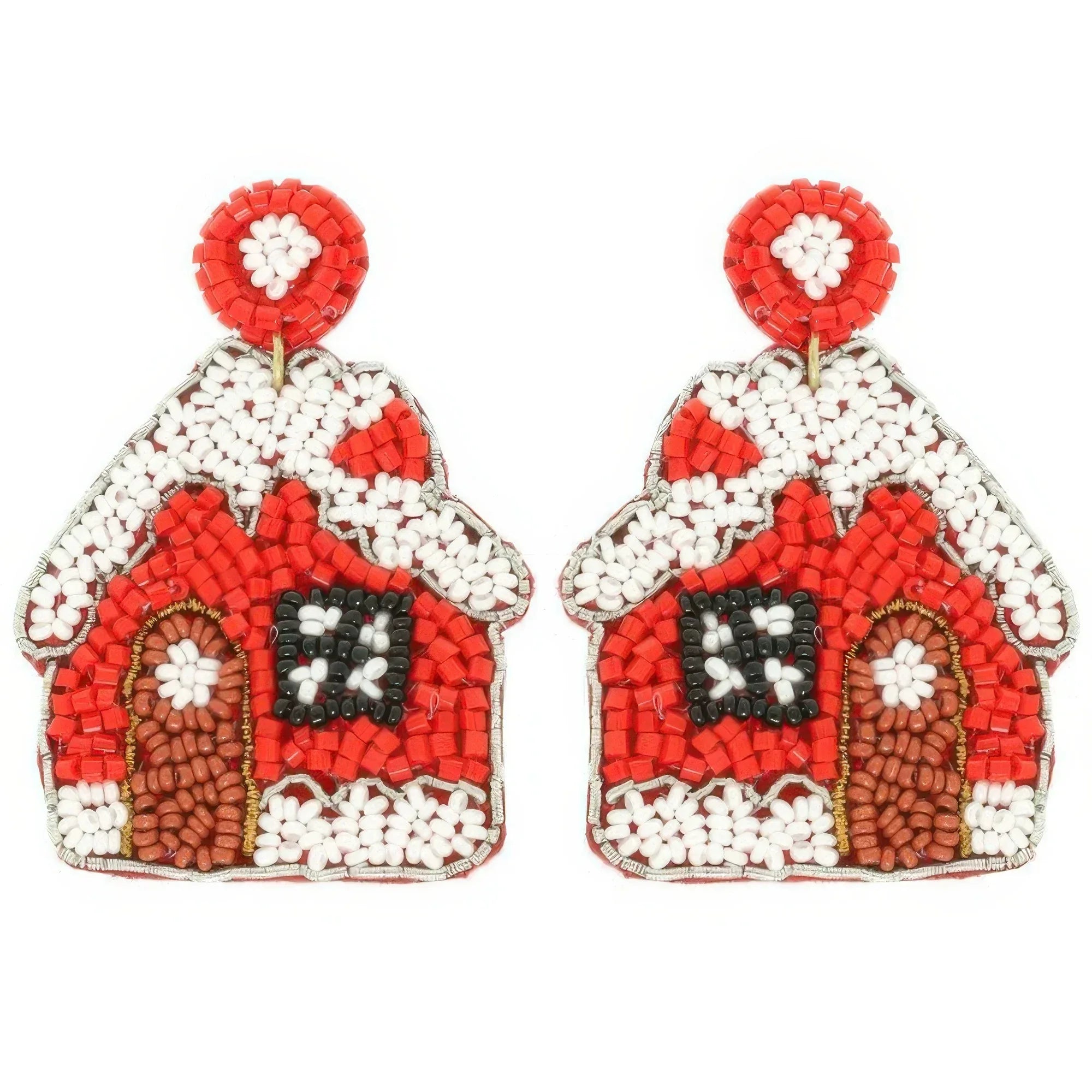 Christmas Gingerbread House Seed Beaded Earrings | Mixtshop LLC