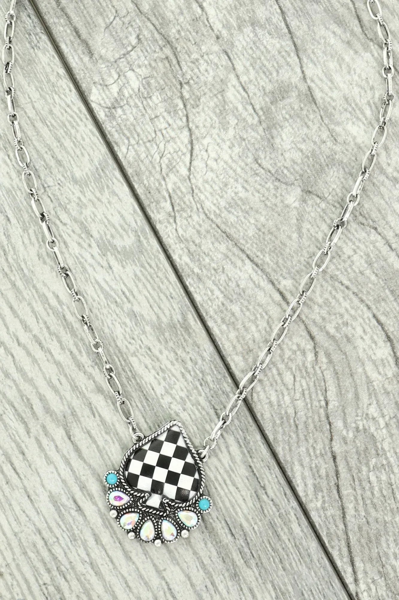 Western Checkered Spade Pendant Necklace | Mixtshop LLC