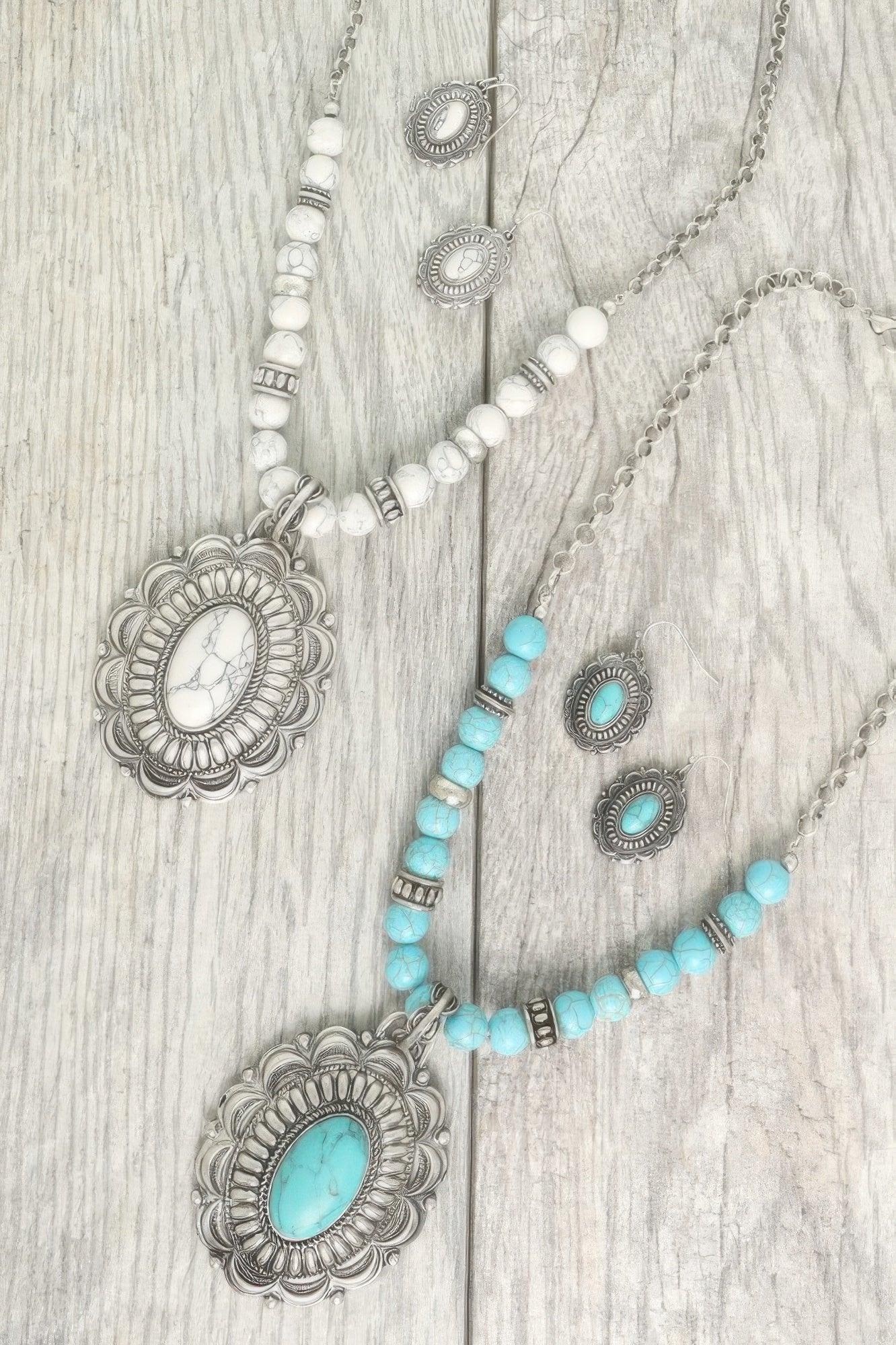 Western Oval Turquoise Concho Beaded Necklace Set | Mixtshop LLC