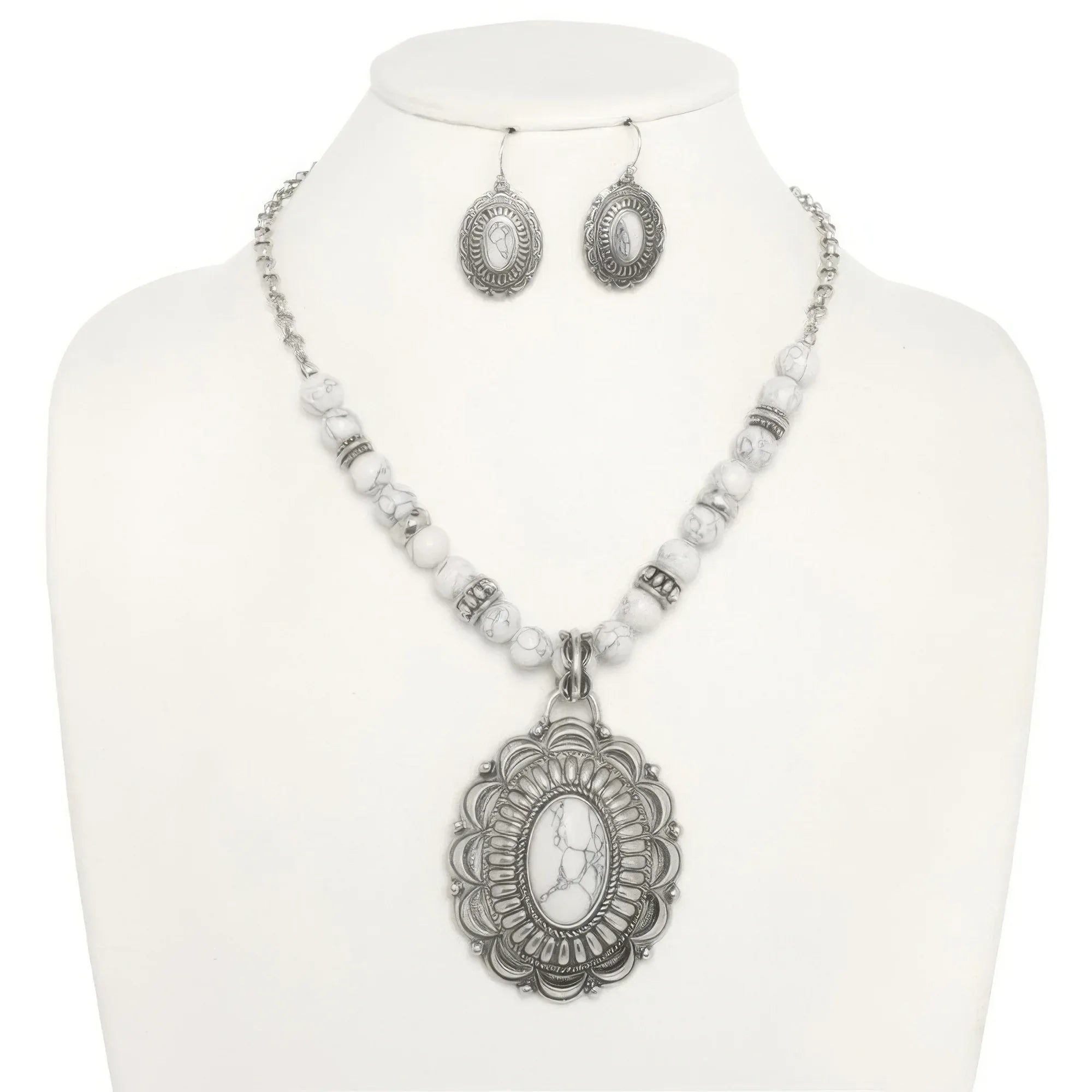 Western Oval Turquoise Concho Beaded Necklace Set | Mixtshop LLC