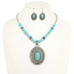 Western Oval Turquoise Concho Beaded Necklace Set | Mixtshop LLC
