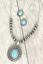 Western Oval Turquoise Concho Beaded Necklace Set | Mixtshop LLC