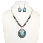 Western Oval Turquoise Concho Beaded Necklace Set | Mixtshop LLC