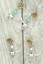 Western Floral Steer Skull Earrings | Mixtshop LLC