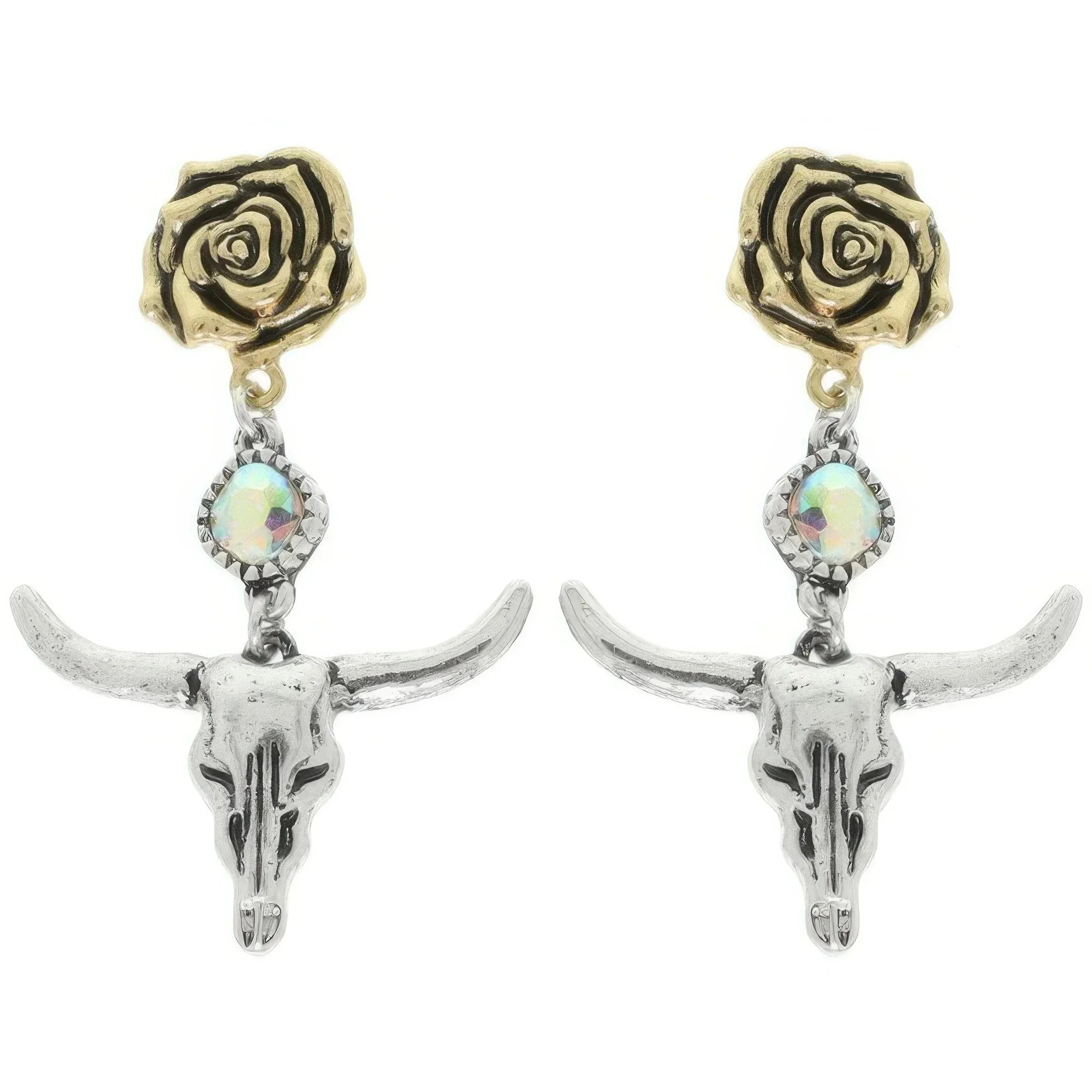 Western Floral Steer Skull Earrings Secondary image