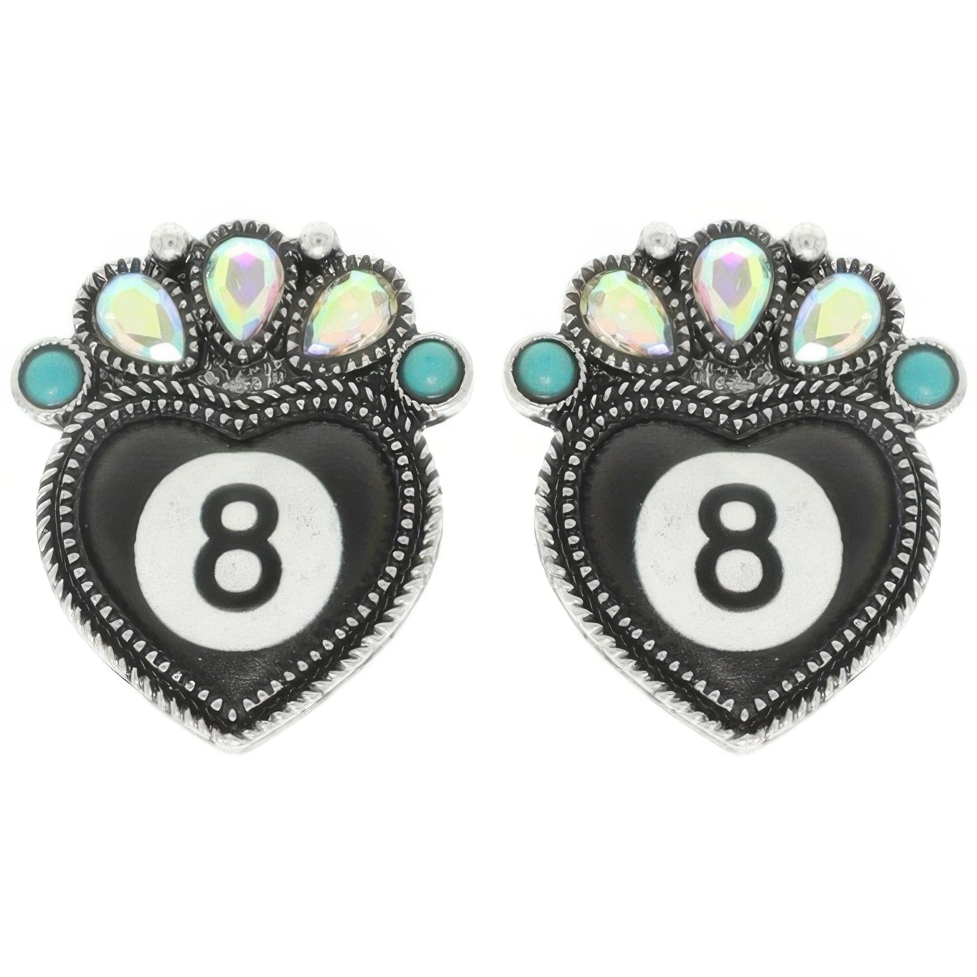 Western 8 Ball Heart Post Earrings Secondary image