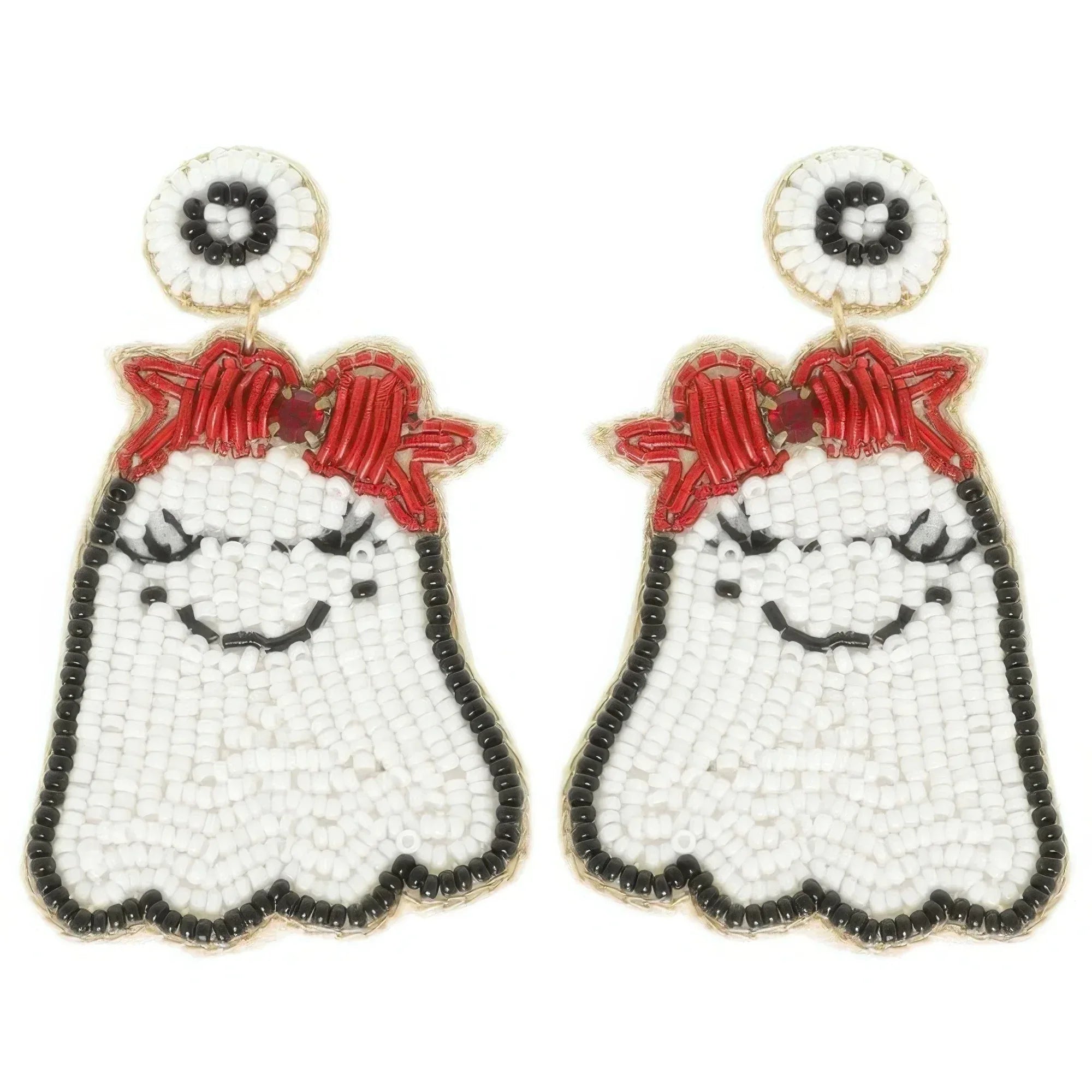 Halloween Ghost Seed Beaded Post Earrings Secondary image