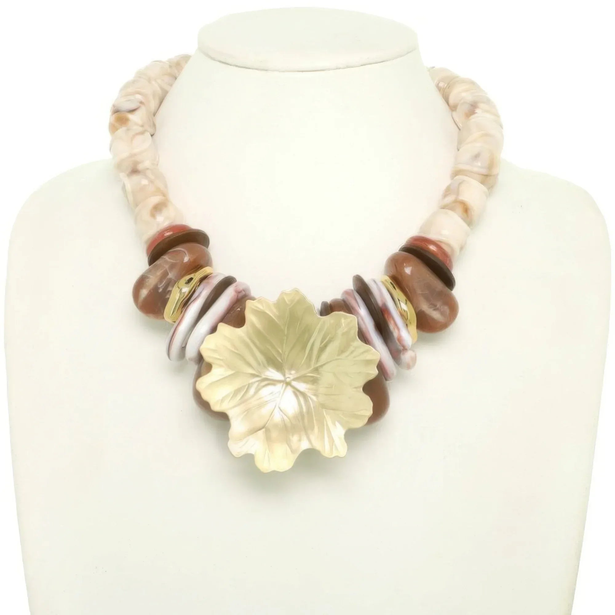 Stone Theme Necklace With Leaf Pendant | Mixtshop LLC