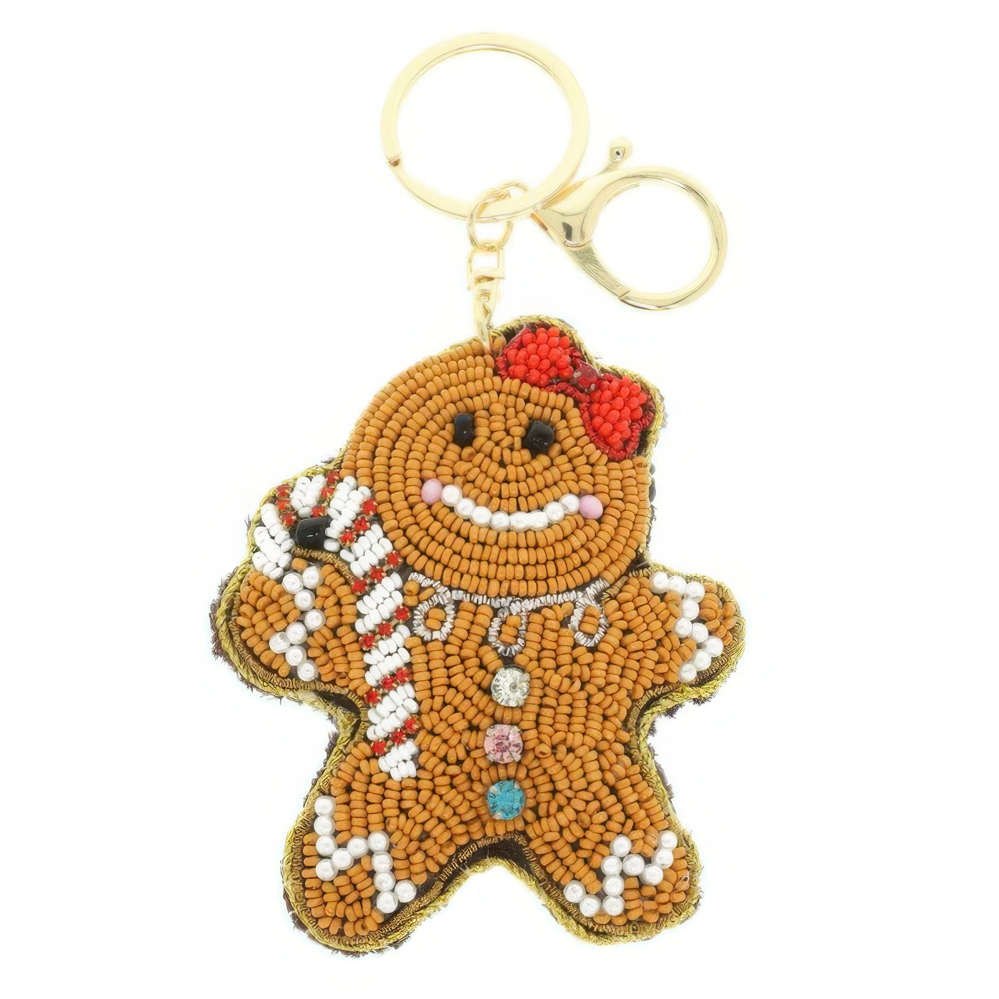 Christmas Gingerbread Woman Beaded Keychain Secondary image
