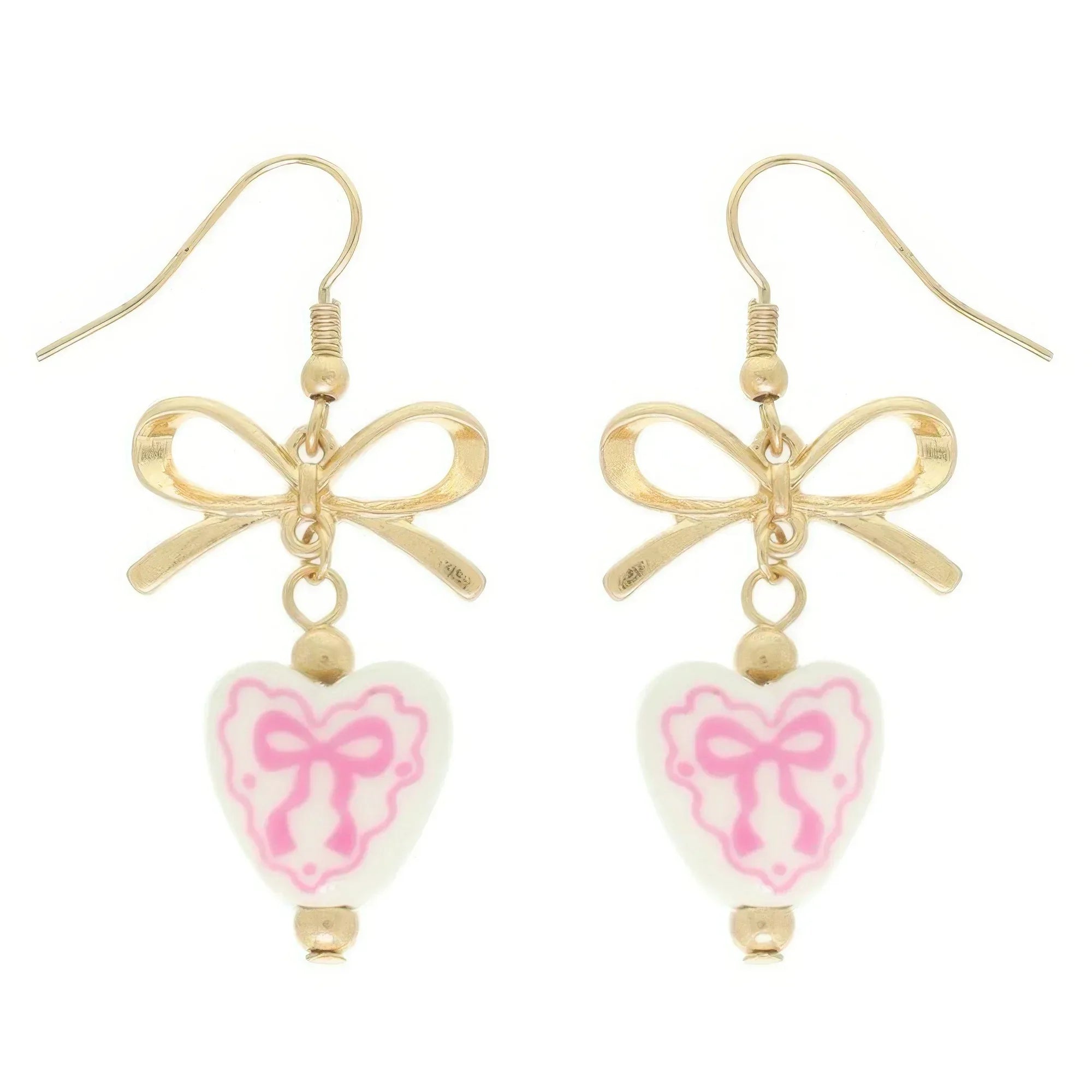 Ceramic Heart Charm Bow Earrings Secondary image