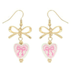 Ceramic Heart Charm Bow Earrings | Mixtshop LLC