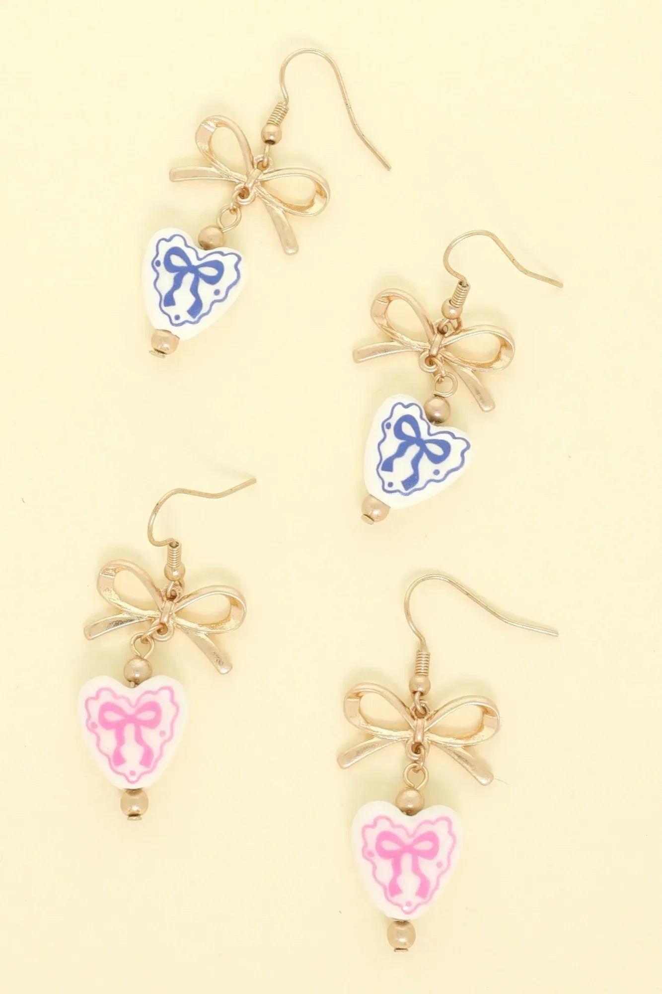 Ceramic Heart Charm Bow Earrings | Mixtshop LLC
