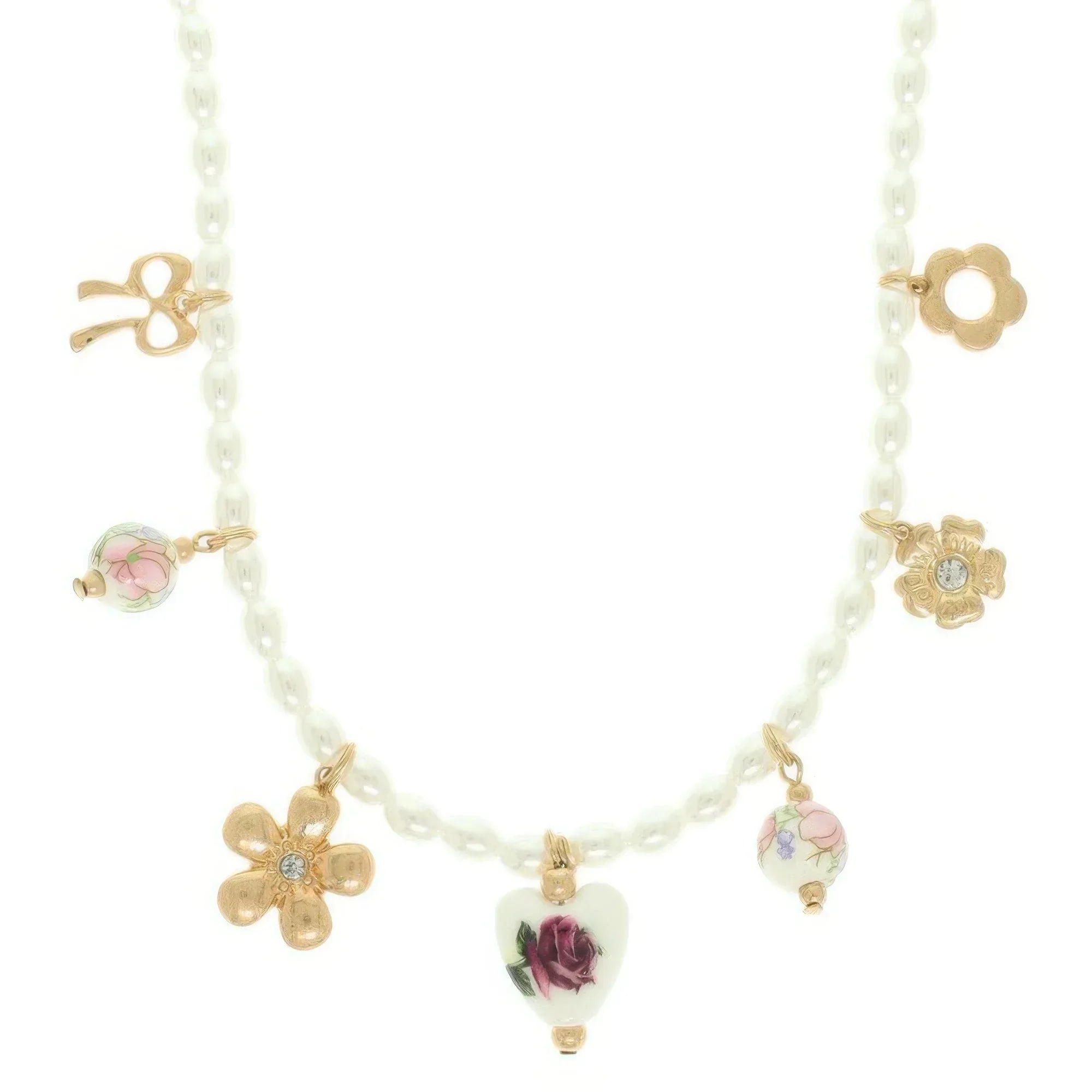 Floral Charmed Pearl Beaded Necklace | Mixtshop LLC