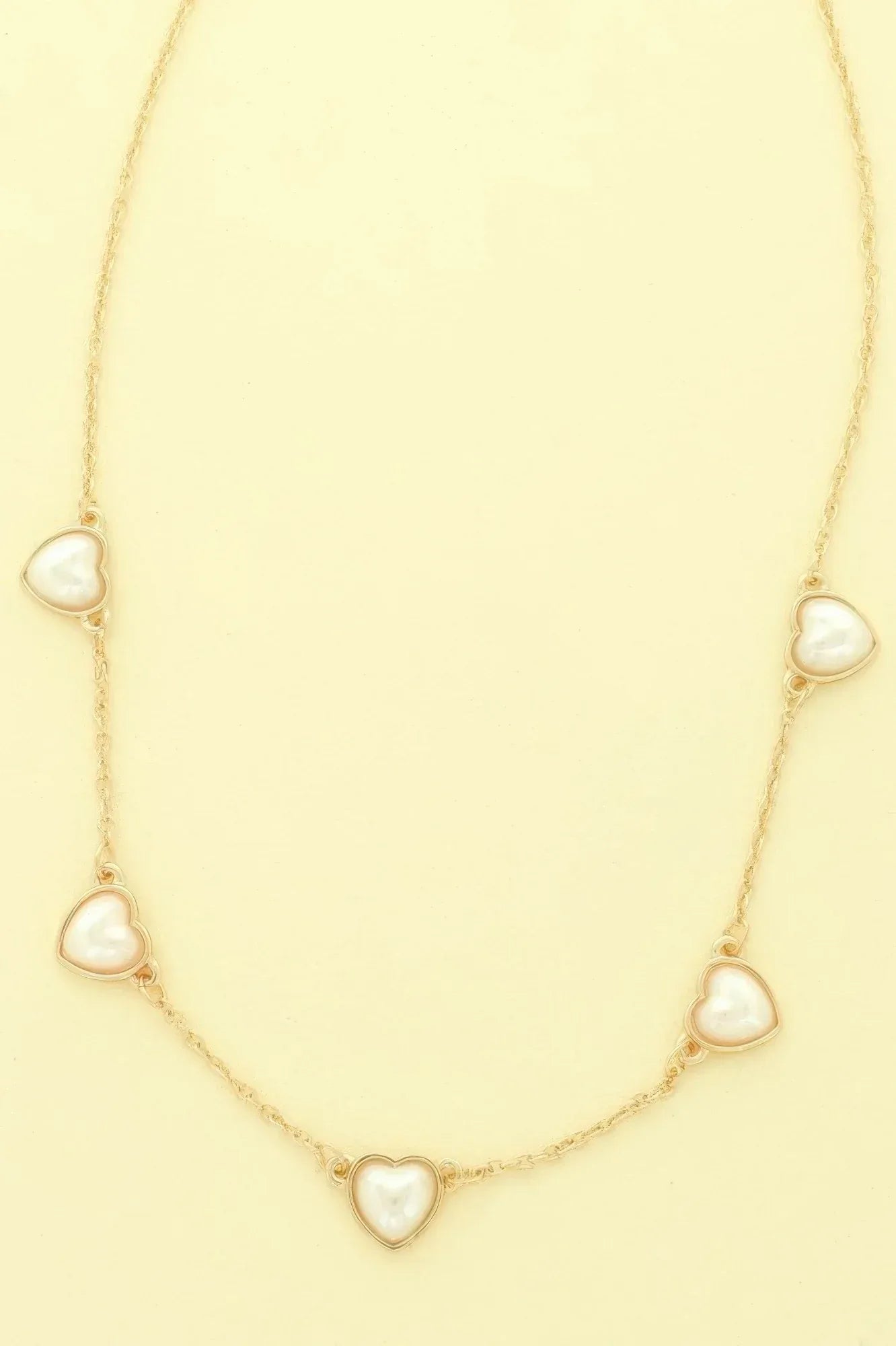 Bezel Set Pearl Heart Station Necklace | Mixtshop LLC