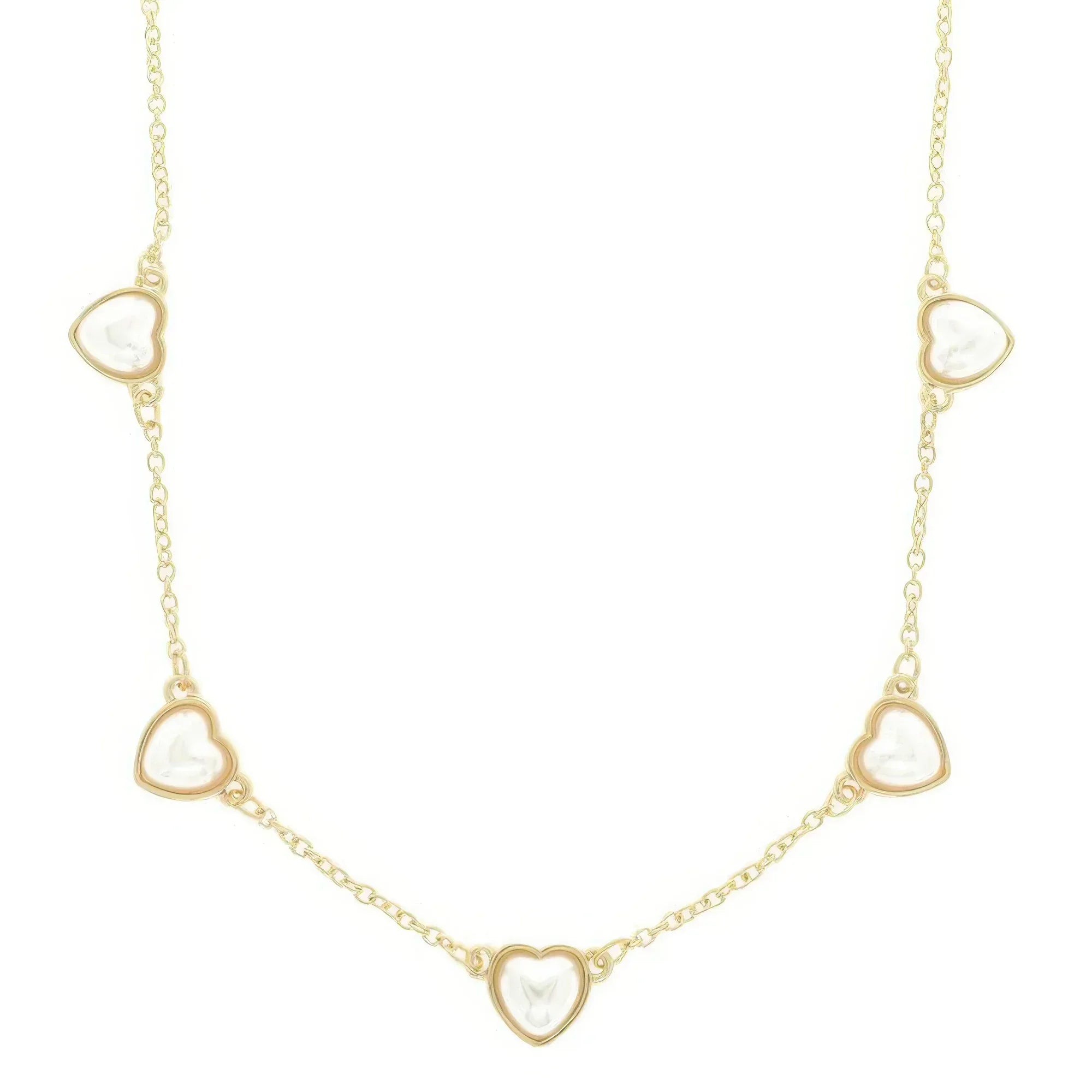 Bezel Set Pearl Heart Station Necklace Secondary image