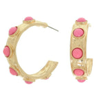 Bezel Set Cabochon C Hoop Earrings | Mixtshop LLC