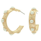 Bezel Set Cabochon C Hoop Earrings | Mixtshop LLC