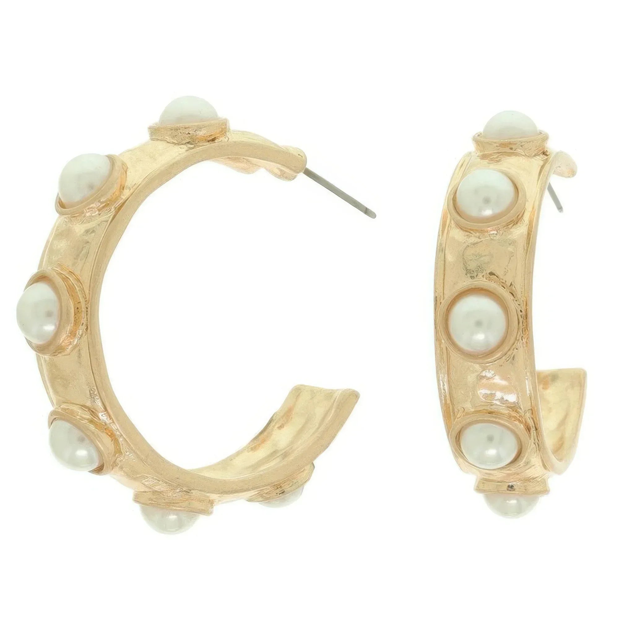 Bezel Set Cabochon C Hoop Earrings | Mixtshop LLC