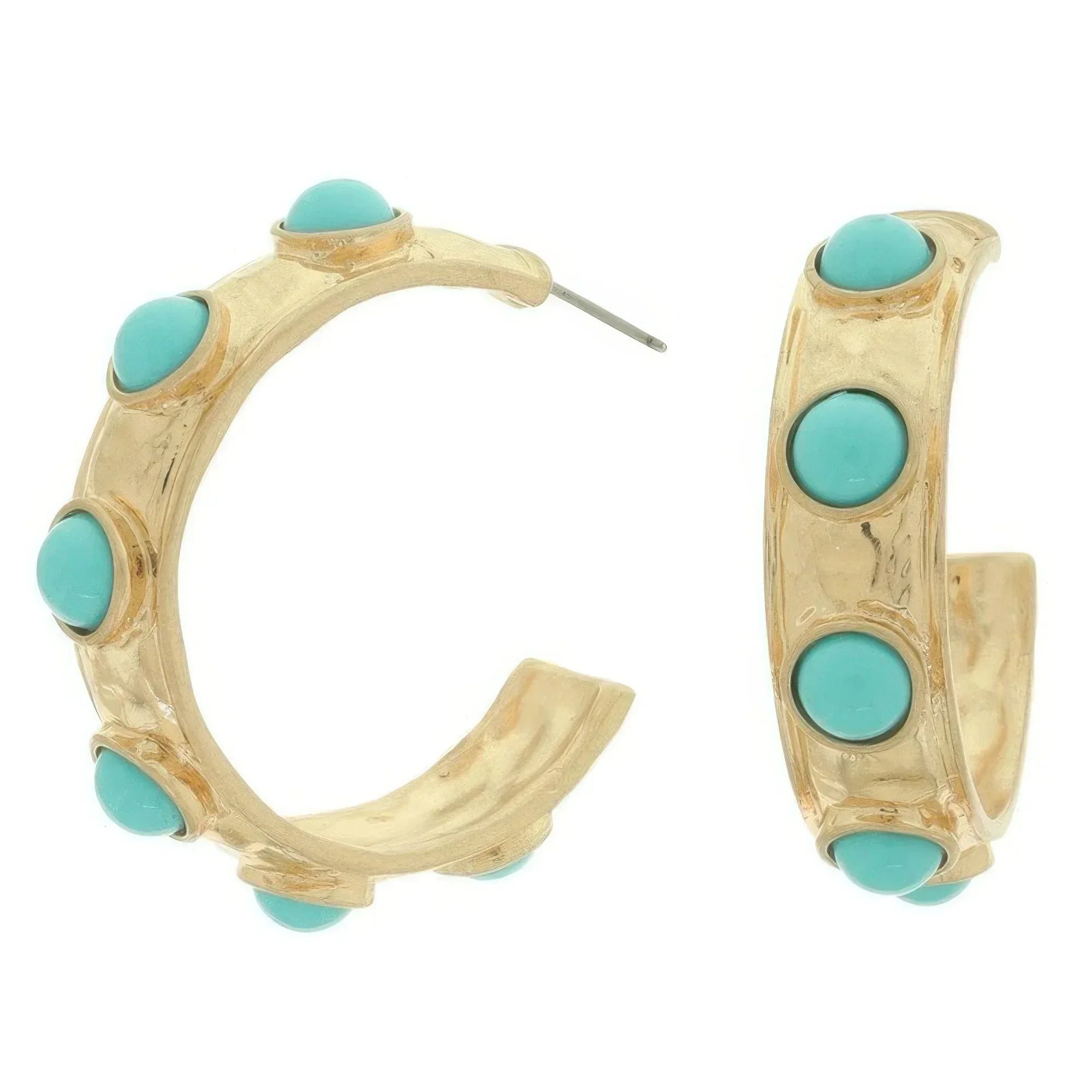 Bezel Set Cabochon C Hoop Earrings | Mixtshop LLC