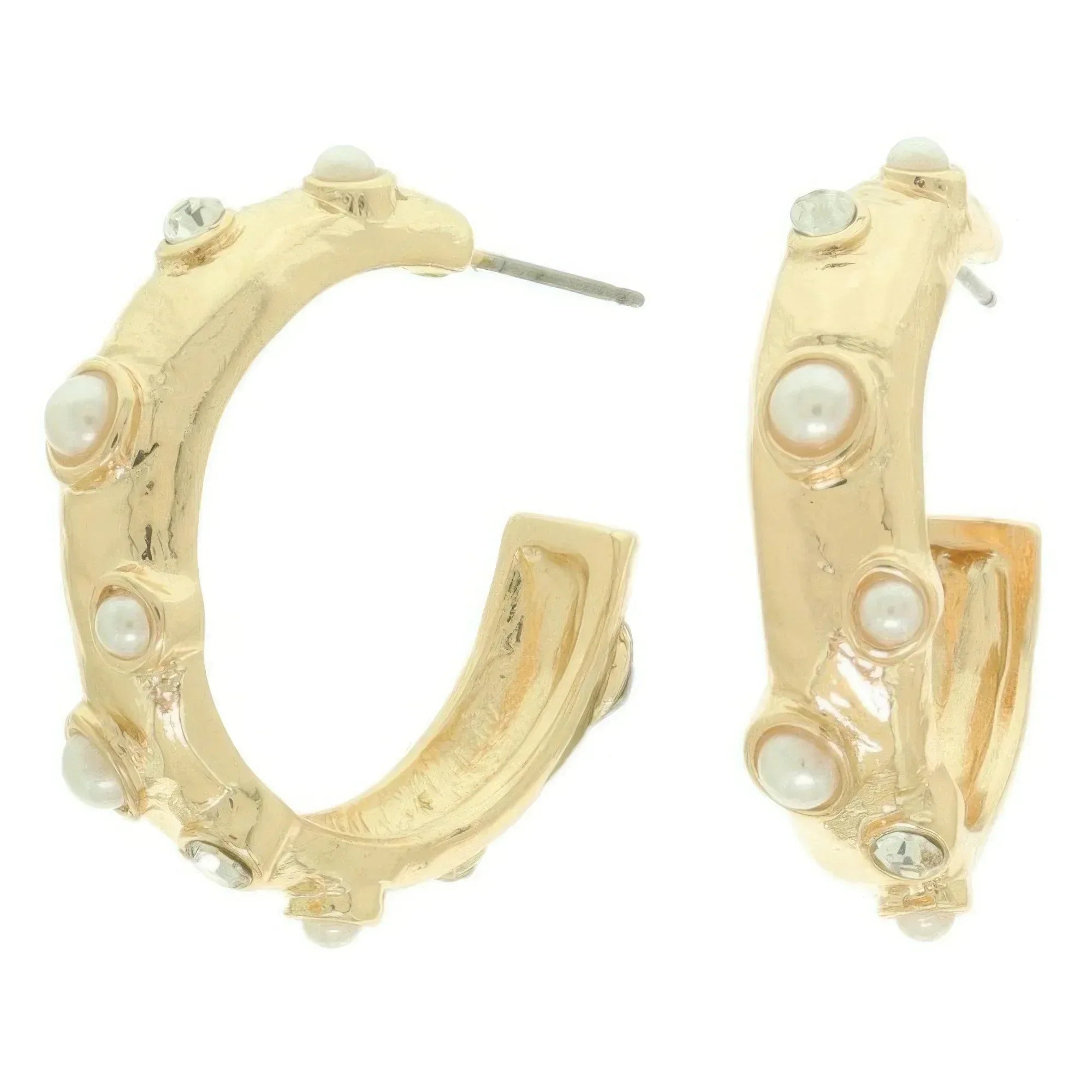Bezel Set Cabochon C Hoop Earrings | Mixtshop LLC