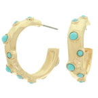 Bezel Set Cabochon C Hoop Earrings | Mixtshop LLC
