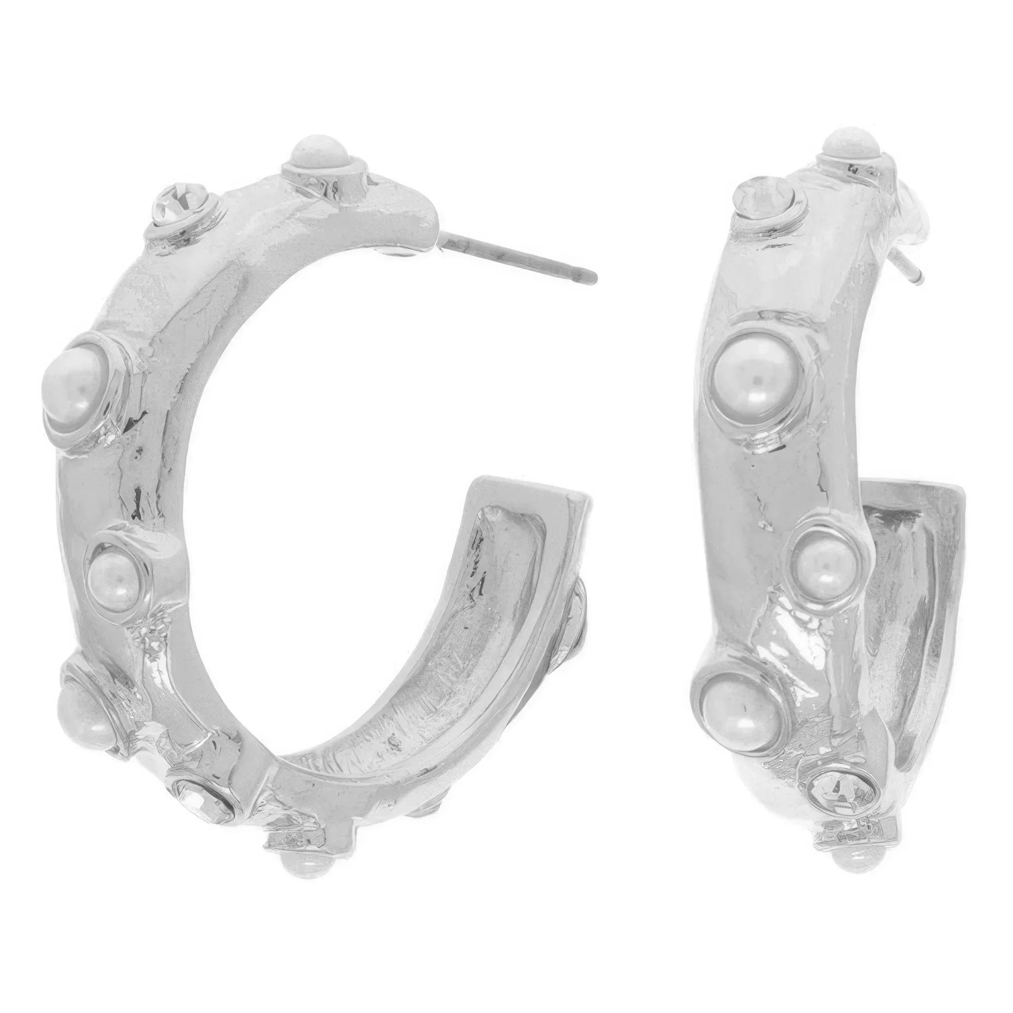 Bezel Set Cabochon C Hoop Earrings | Mixtshop LLC