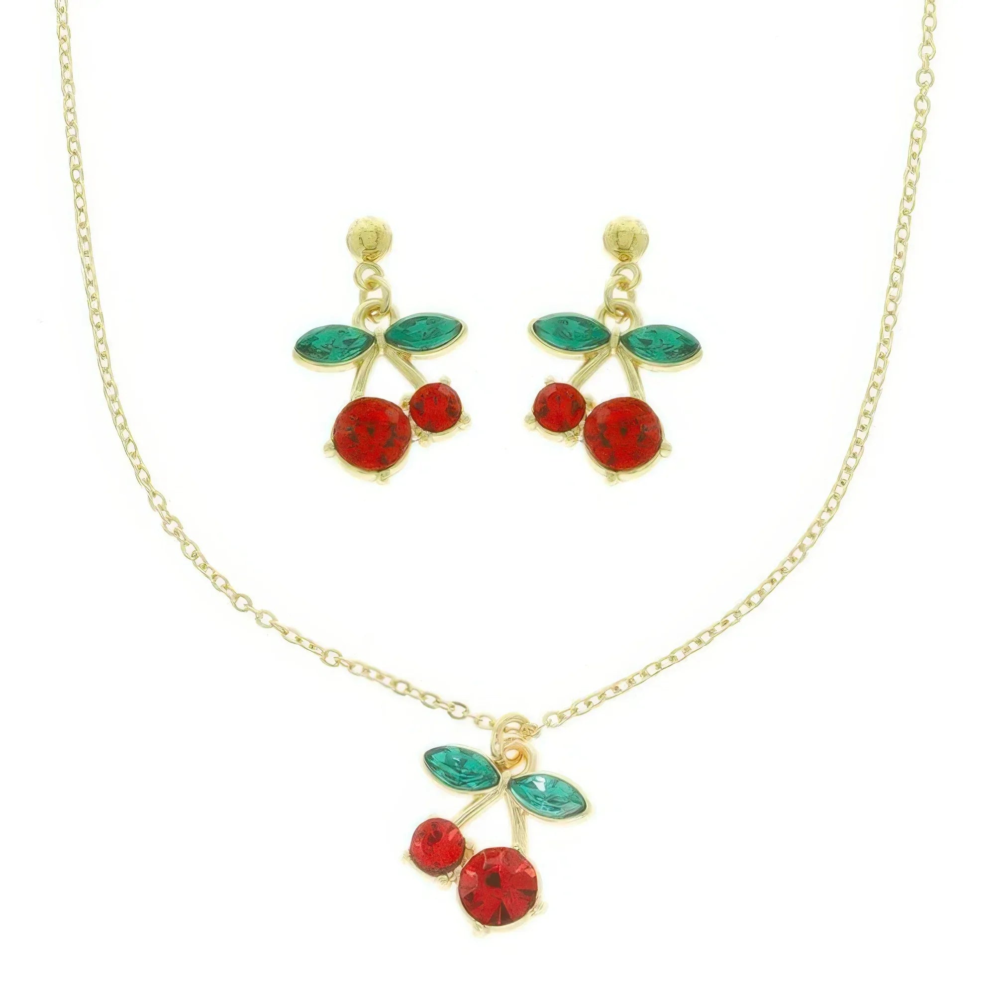 Red Cherry Pendant Necklace Set Secondary image