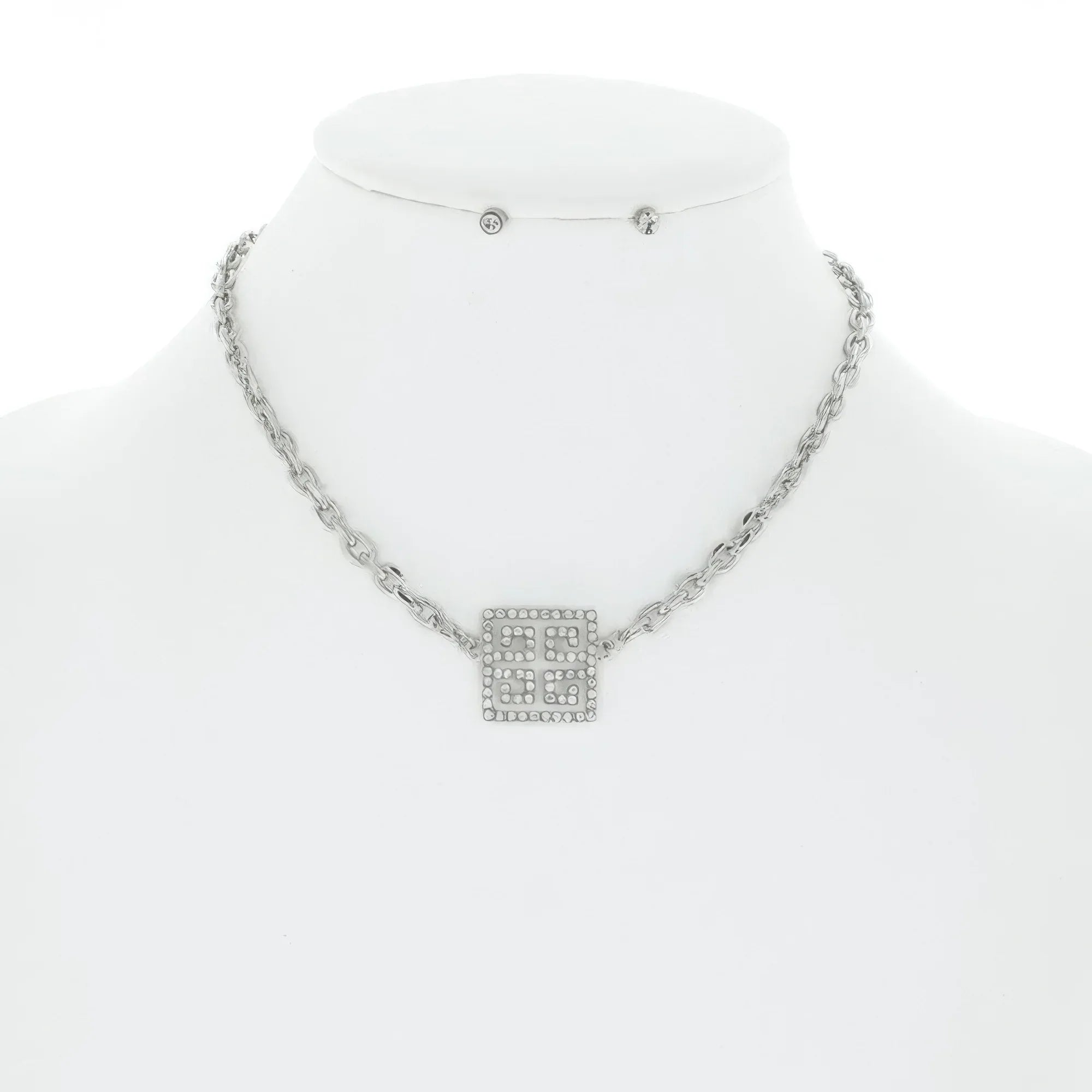 Greek Key Square Crystal Pave Necklace Set | Mixtshop LLC Main image
