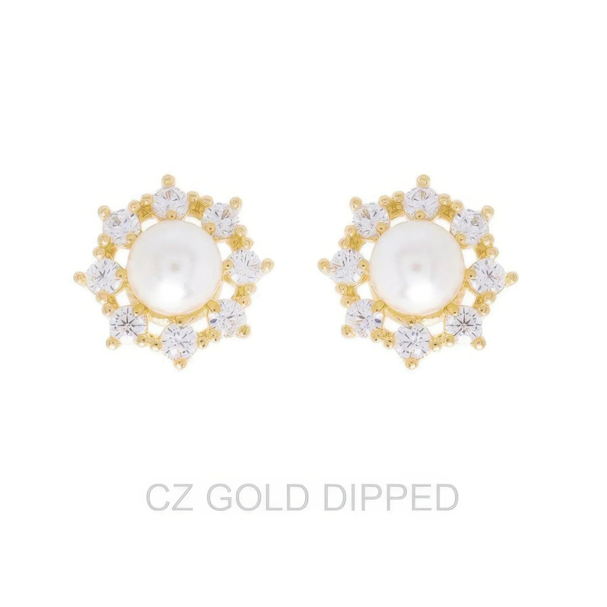 Gold Dipped Cz Pearl Halo Drop Earrings | Mixtshop LLC Main image